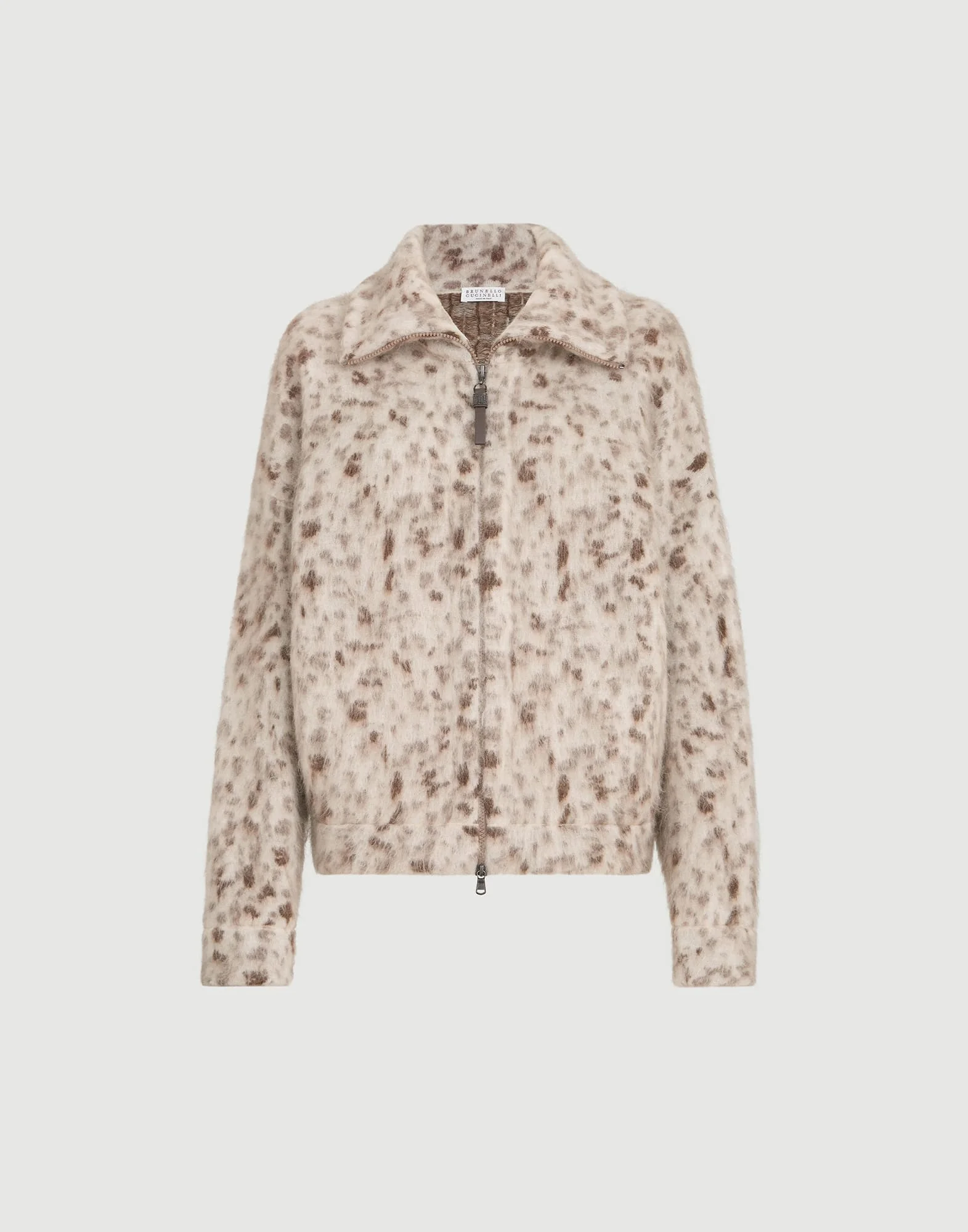 Lynx jacquard cardigan in mohair and wool with shiny zipper pull - 1