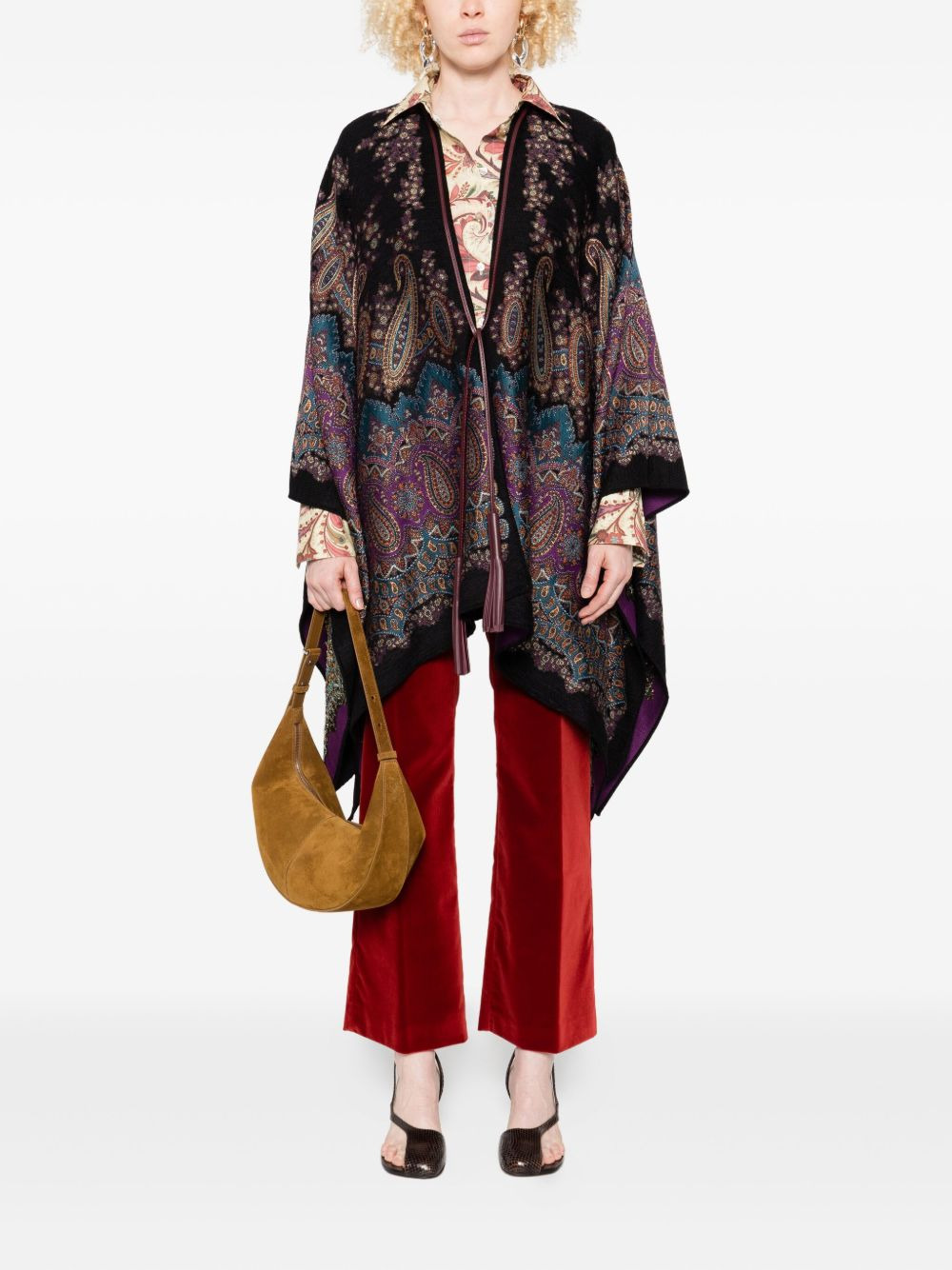 paisley-print tasselled poncho - 2