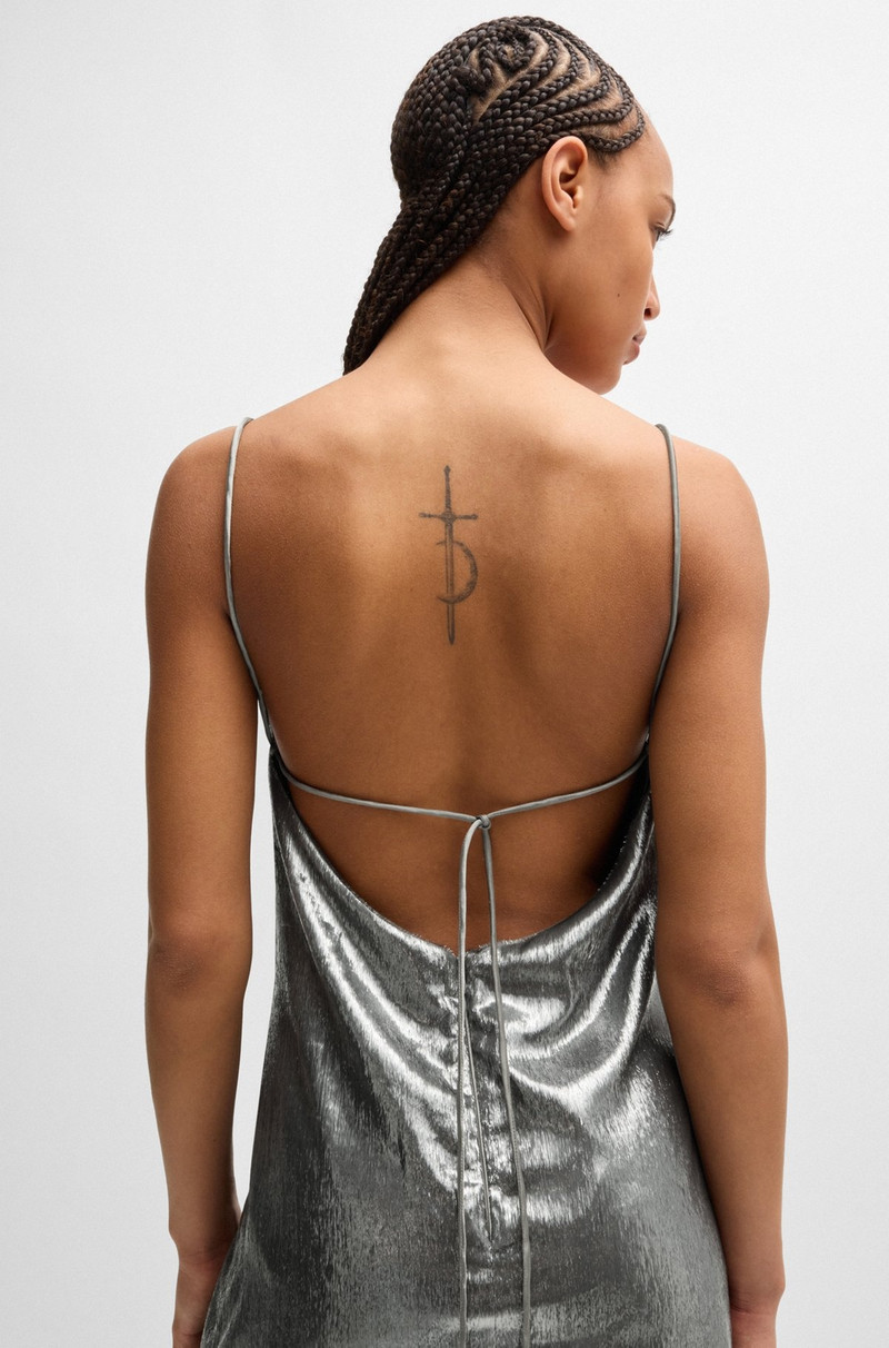 STRAPPY DRESS IN SILVER-TONE FABRIC WITH REAR TIE 6