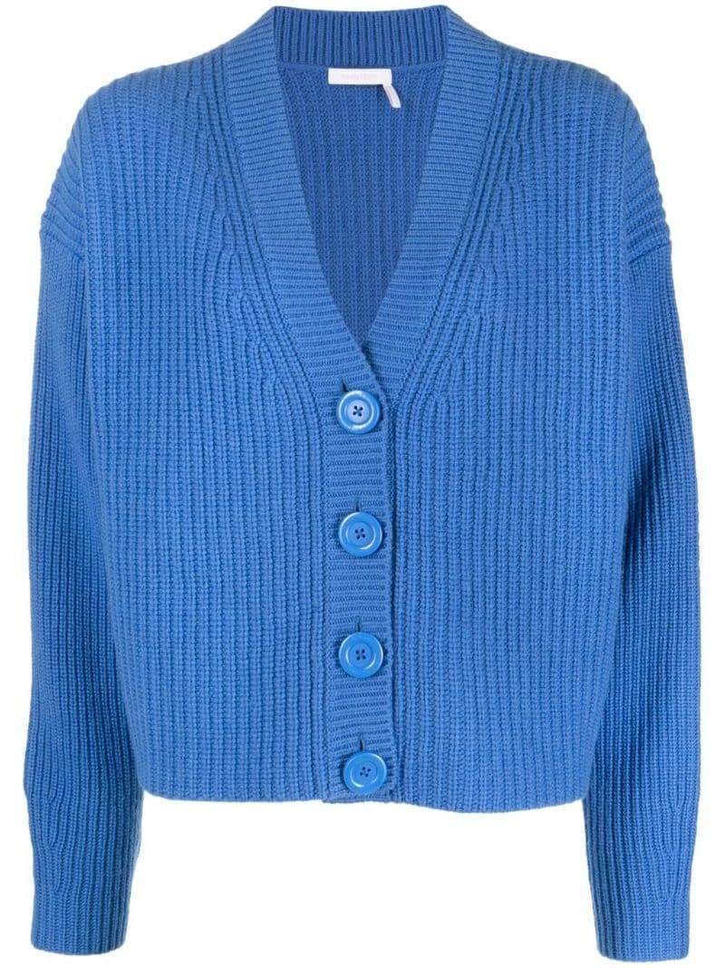 ribbed-knit V-neck cardigan - 1