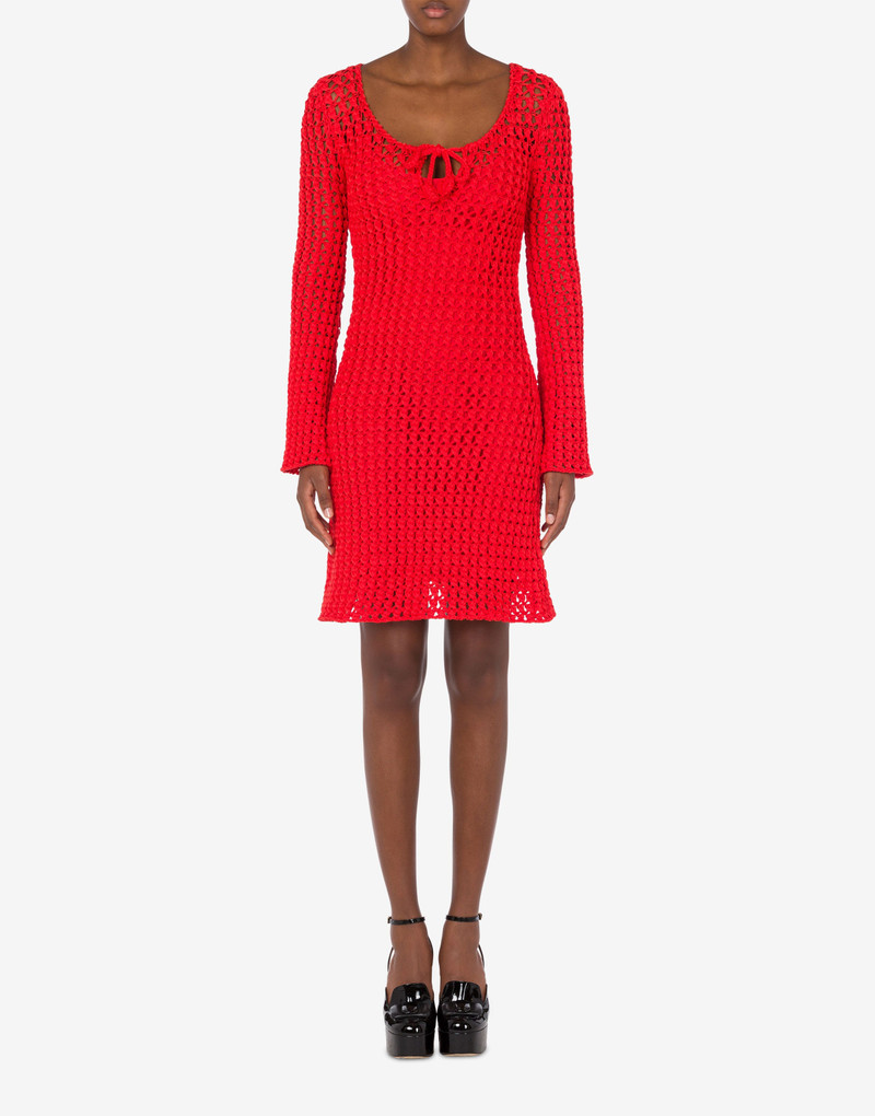 Moschino CROCHET EFFECT COTTON RIBBON DRESS outlook