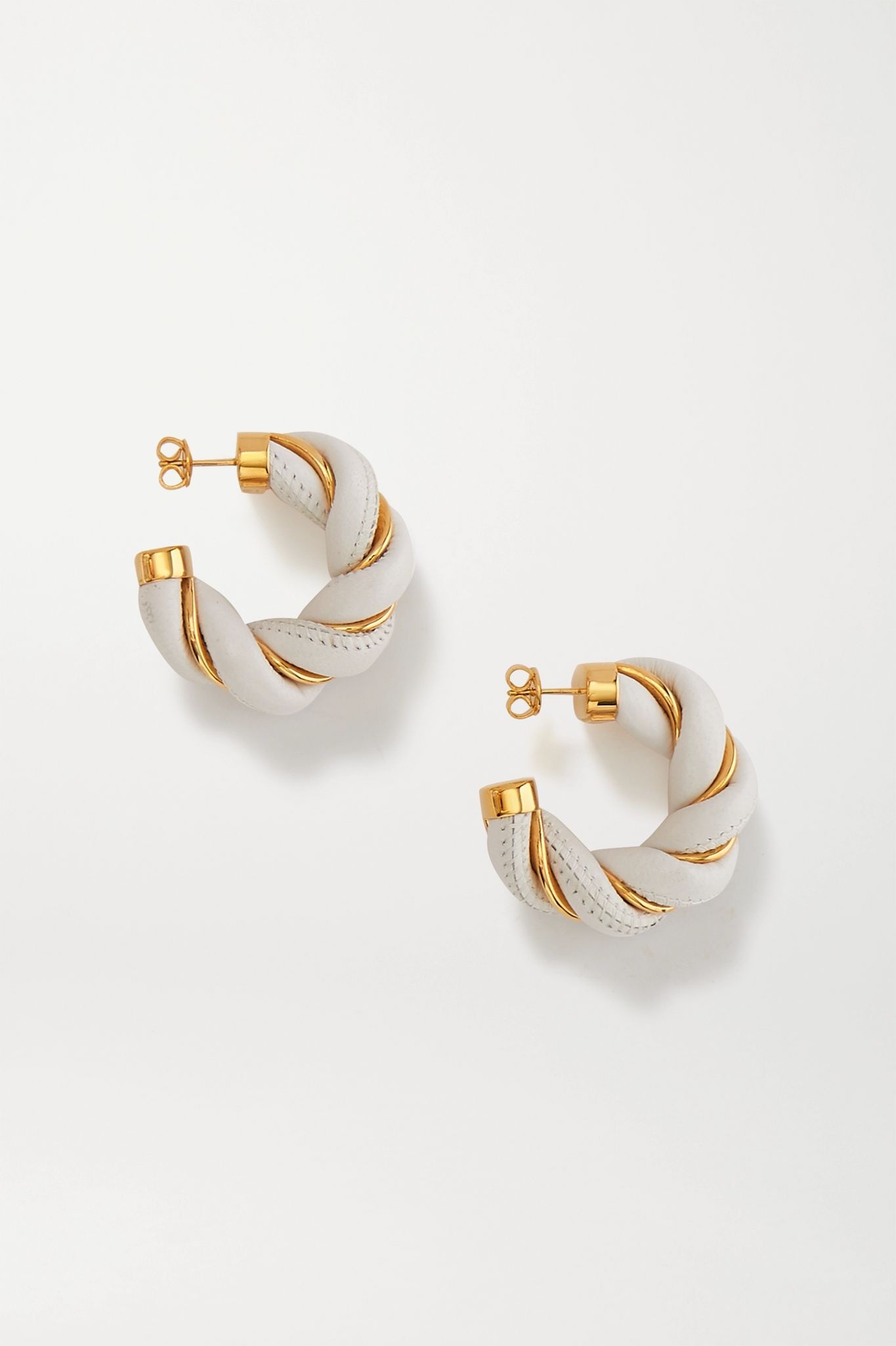 Gold-tone and leather hoop earrings - 1