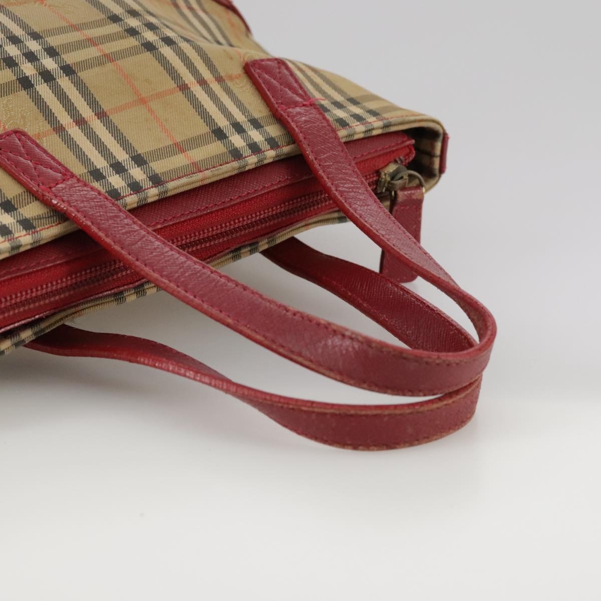 Burberry Nova Check Hand Bag Canvas Beige Red - 7