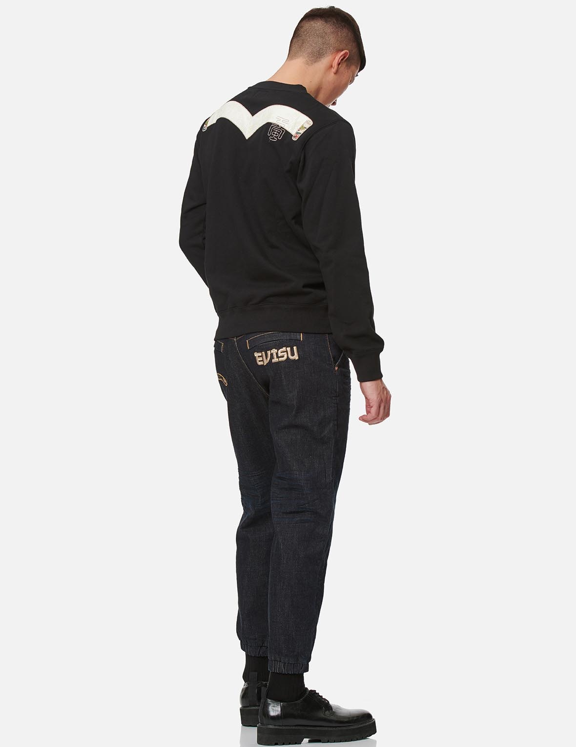 BROCADE SEAGULL APPLIQUÉ DENIM JOGGER PANTS - 5