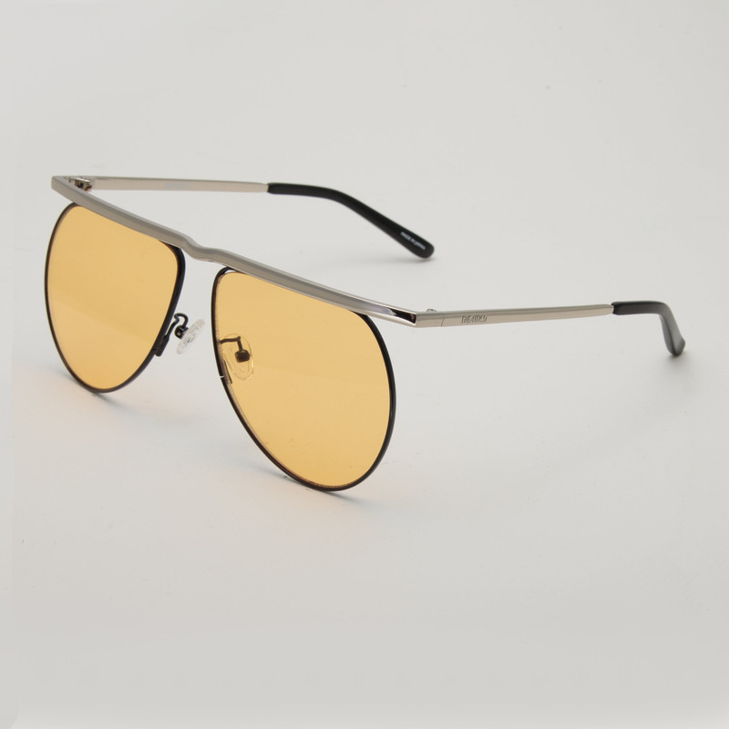 LINDA FARROW Mina Aviator Sunglasses in Silver and Peach outlook