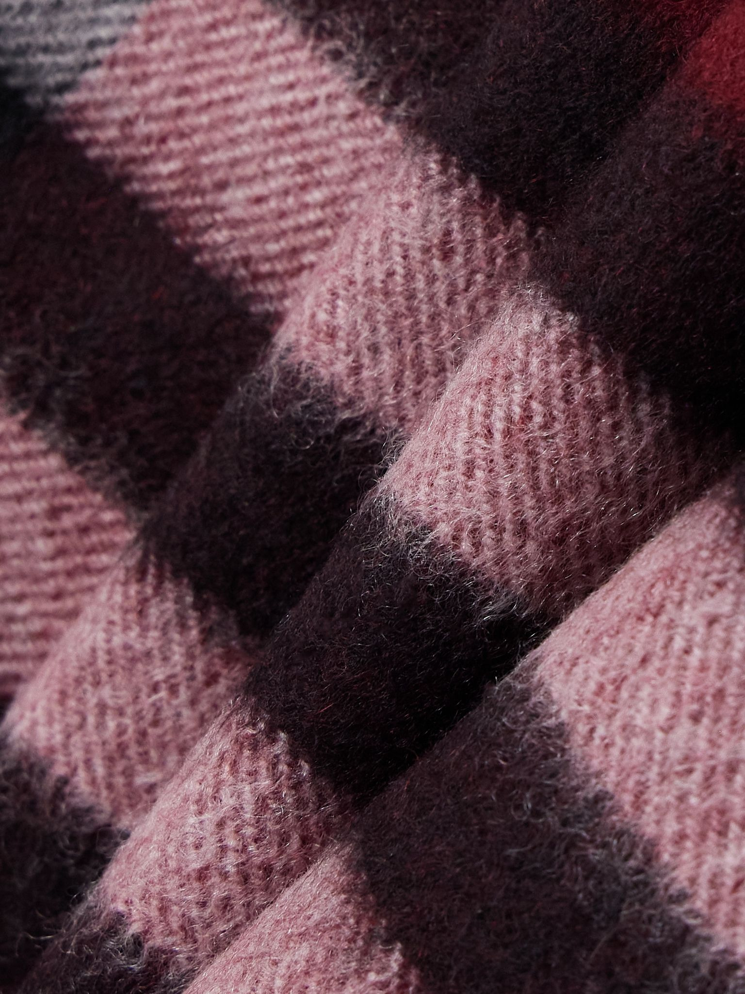 Fringed checked cashmere scarf Burgundy - 3