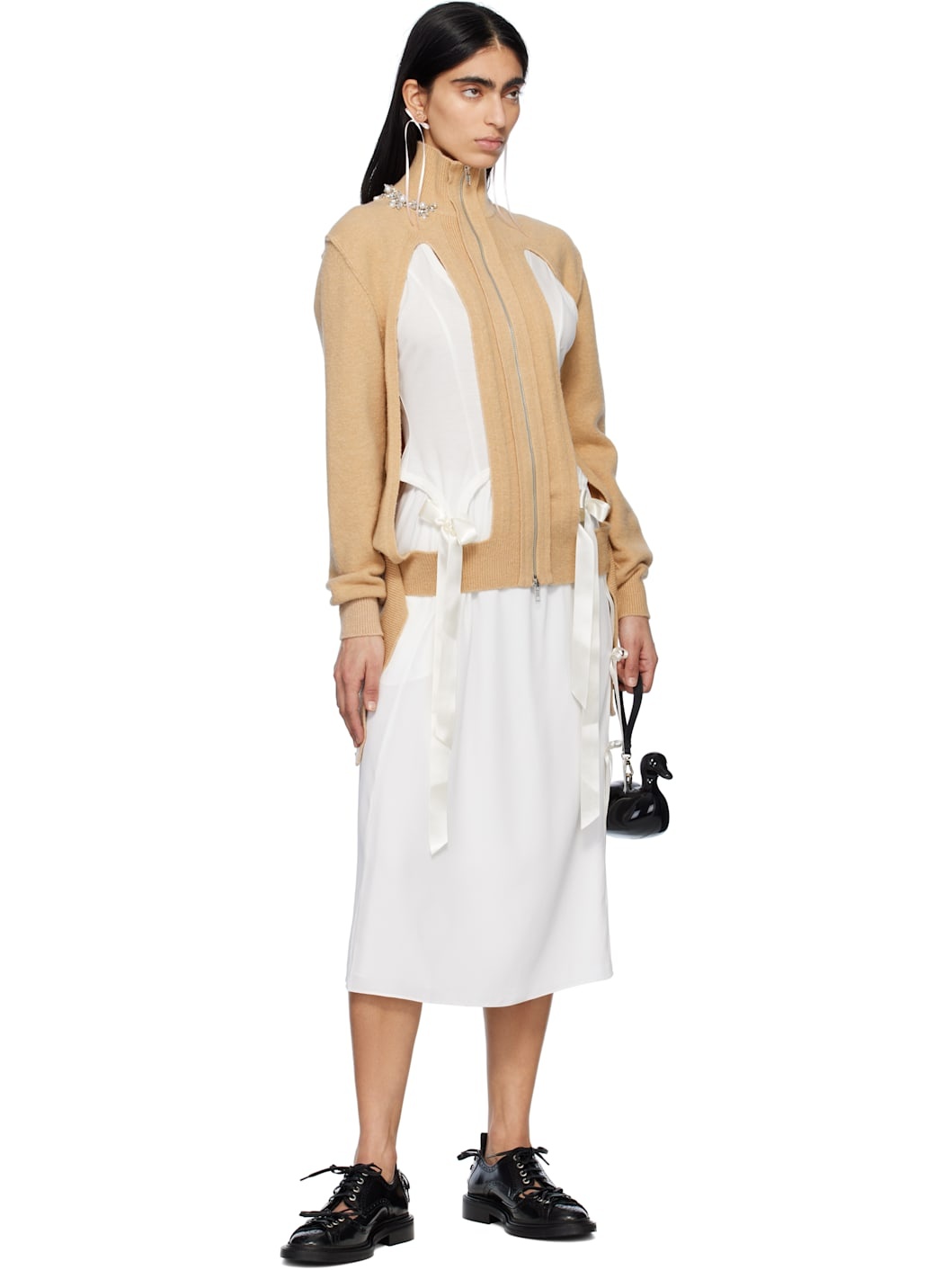 White Bow Slit Column Midi Skirt - 4