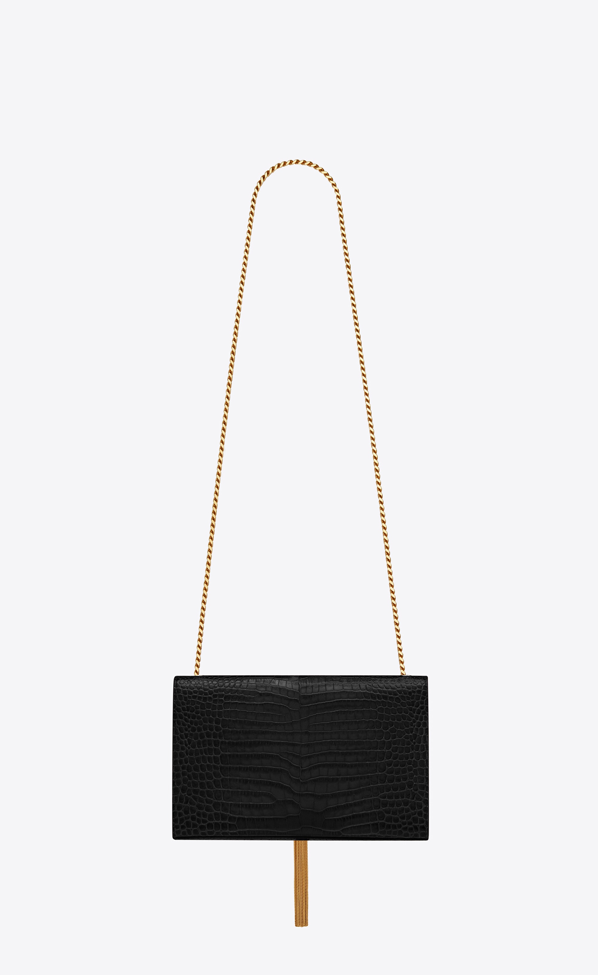 kate medium chain bag with tassel in crocodile-embossed shiny leather - 3