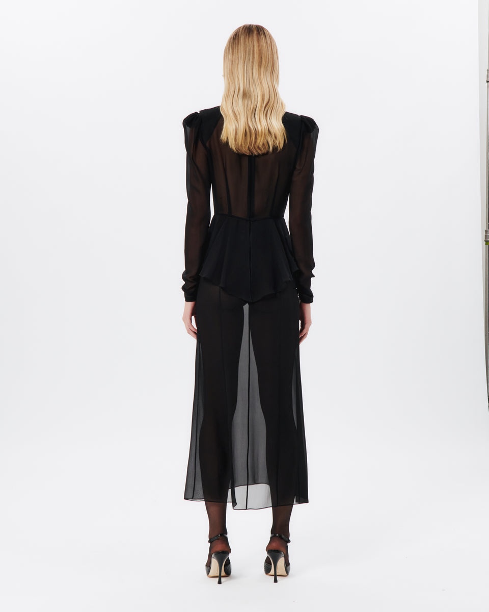 SILK GEORGETTE DRESS WITH LACE JABOT - 5