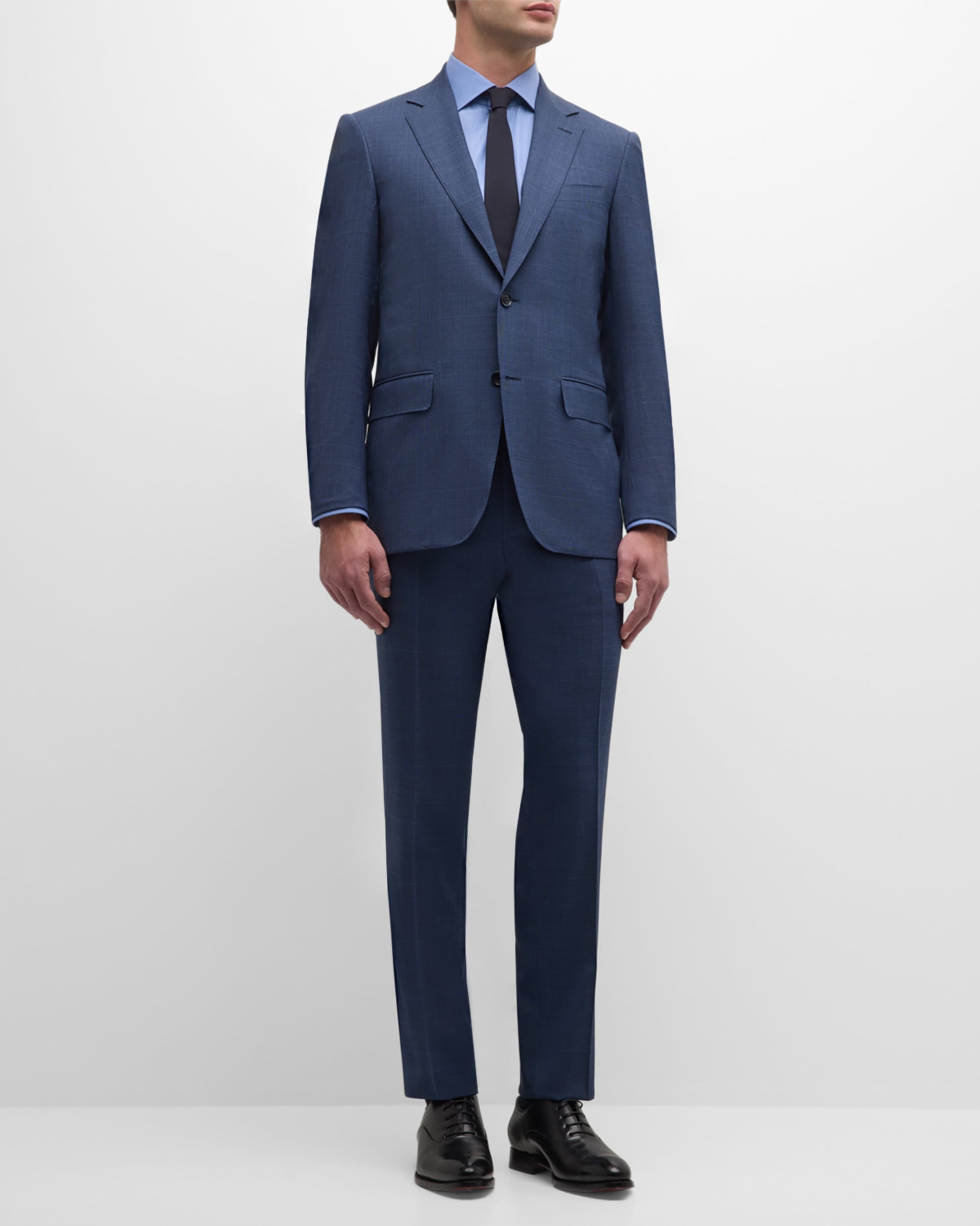 Men's Plaid Super 130s Wool Suit - 3