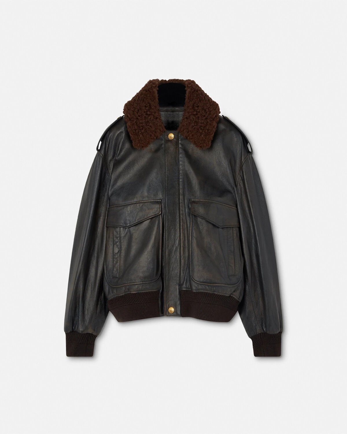 Shearling-Collar Leather Bomber Jacket - 1