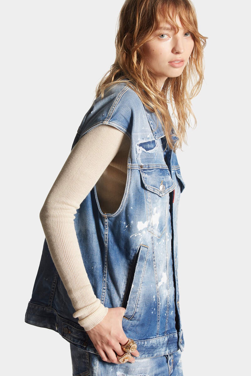 MEDIUM ICE SPOTS WASH DENIM OVER VEST - 4