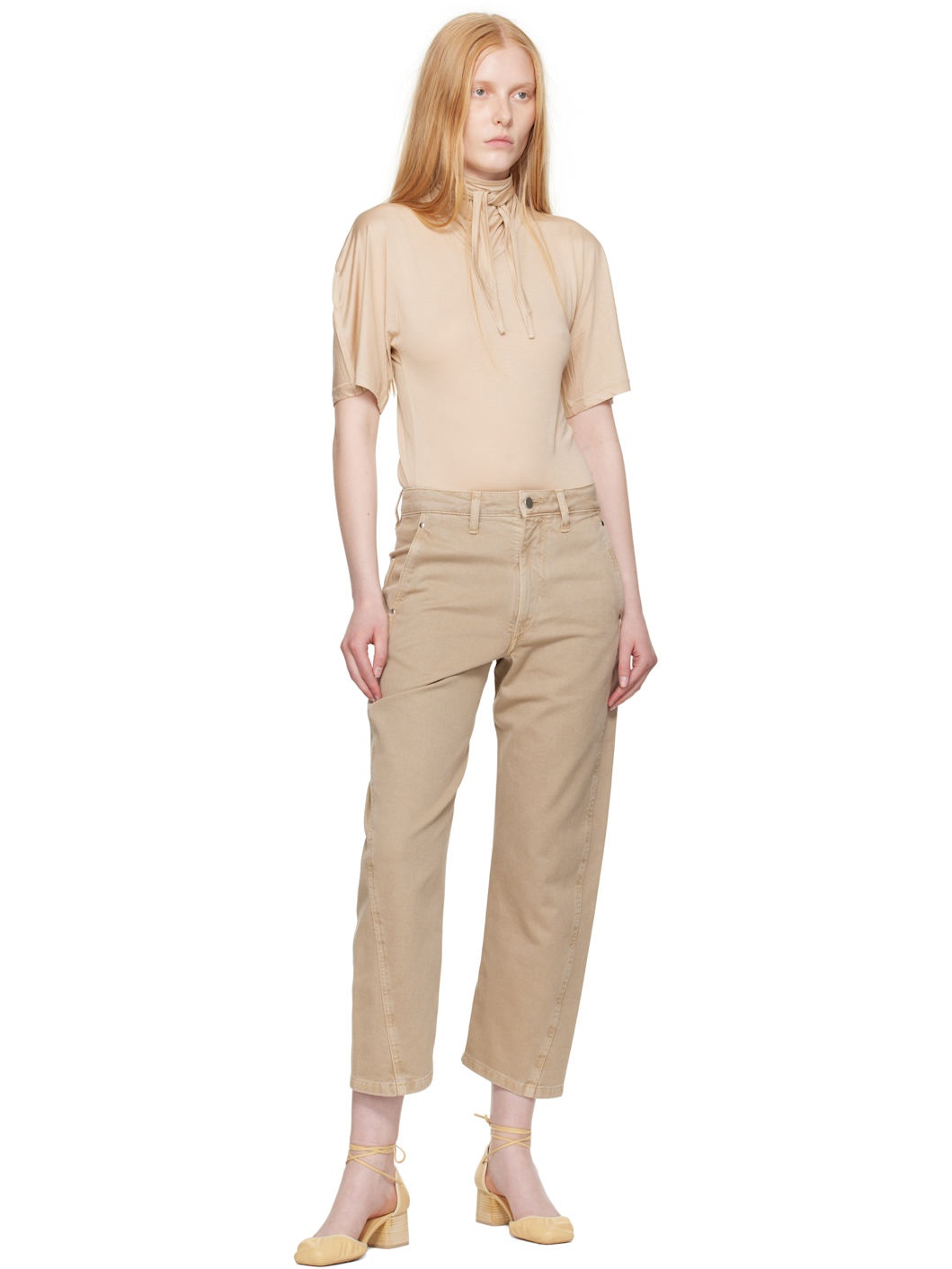 Beige Twisted Jeans - 4