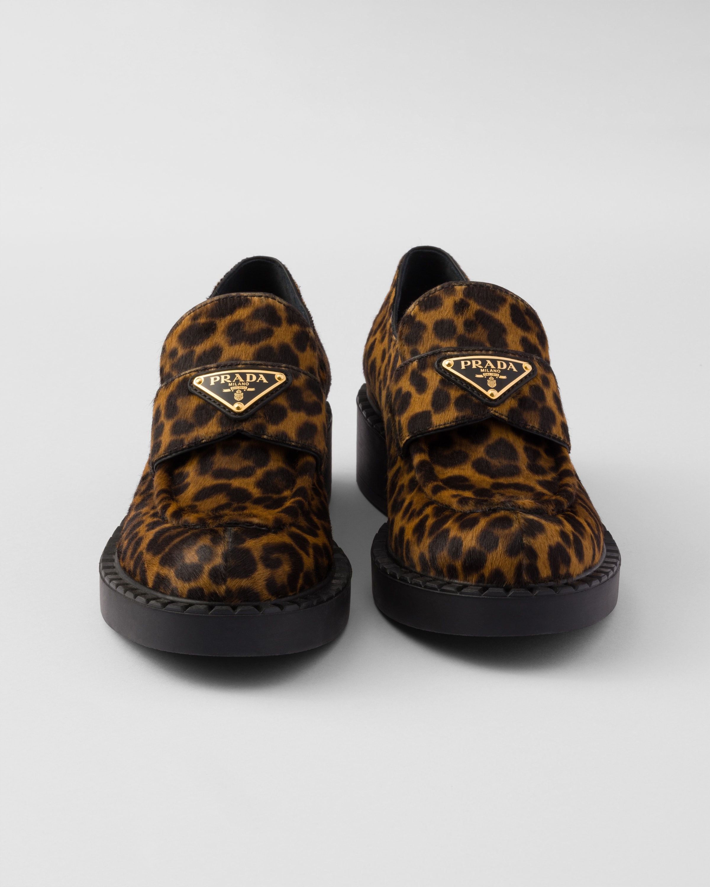 Chocolate printed leather loafers - 6
