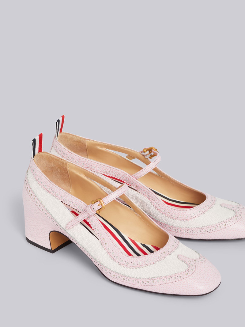 Thom Browne Pink Pebbled Calfskin Brogue Spectator Mary Jane Block Heel outlook