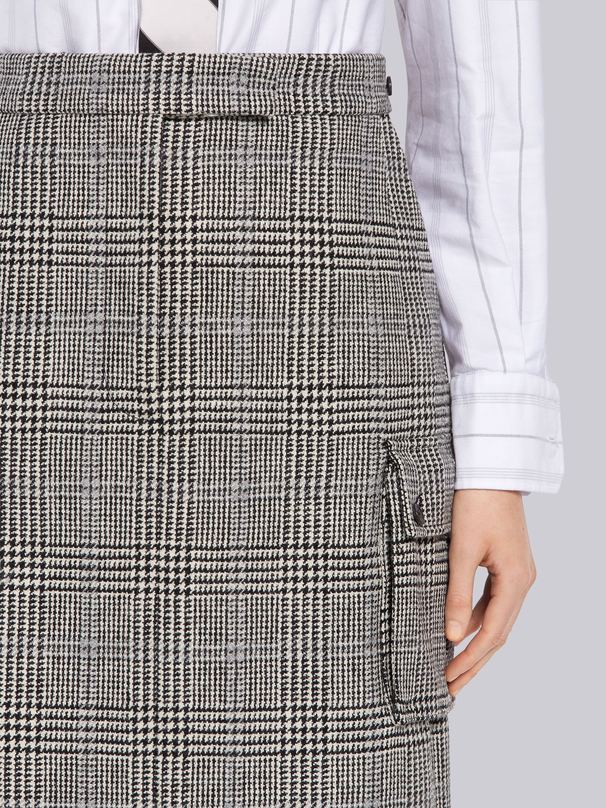 Black and White Prince of Wales Hunting Wool Tweed Harrington Skirt - 10