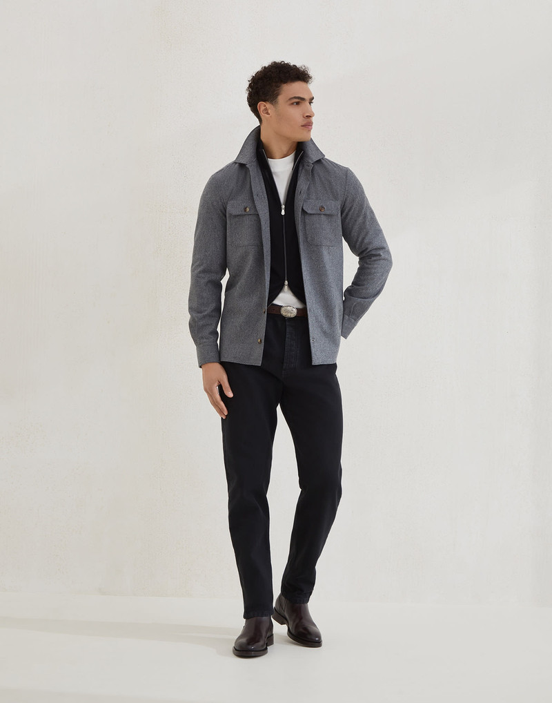 Virgin wool flannel overshirt with chest pockets 5