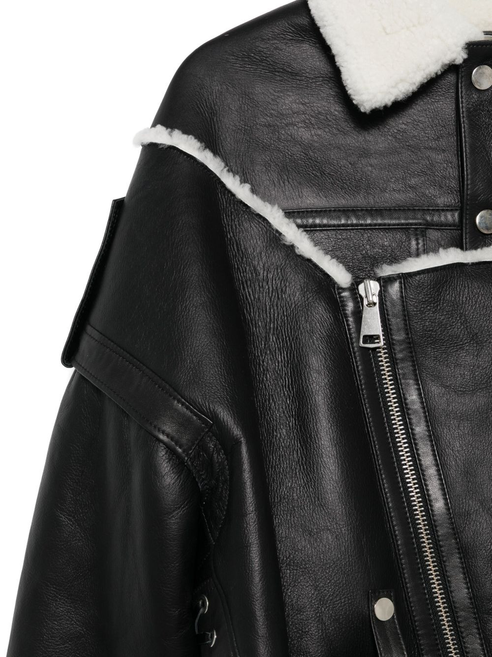 shearling-trimmed leather jacket - 3