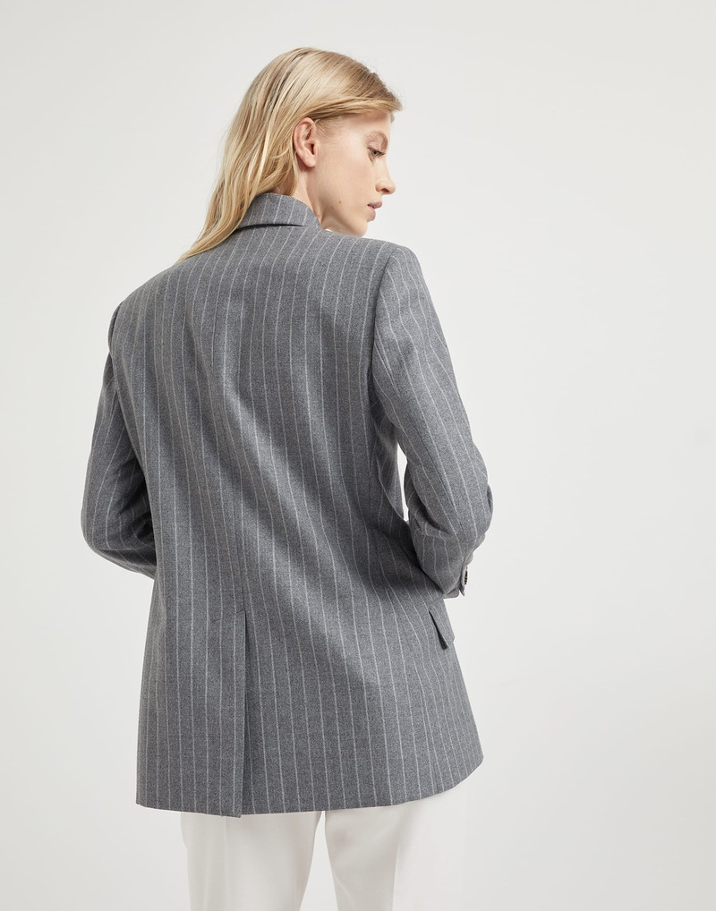 Brunello Cucinelli Virgin wool mouliné chalk stripe blazer with monili outlook