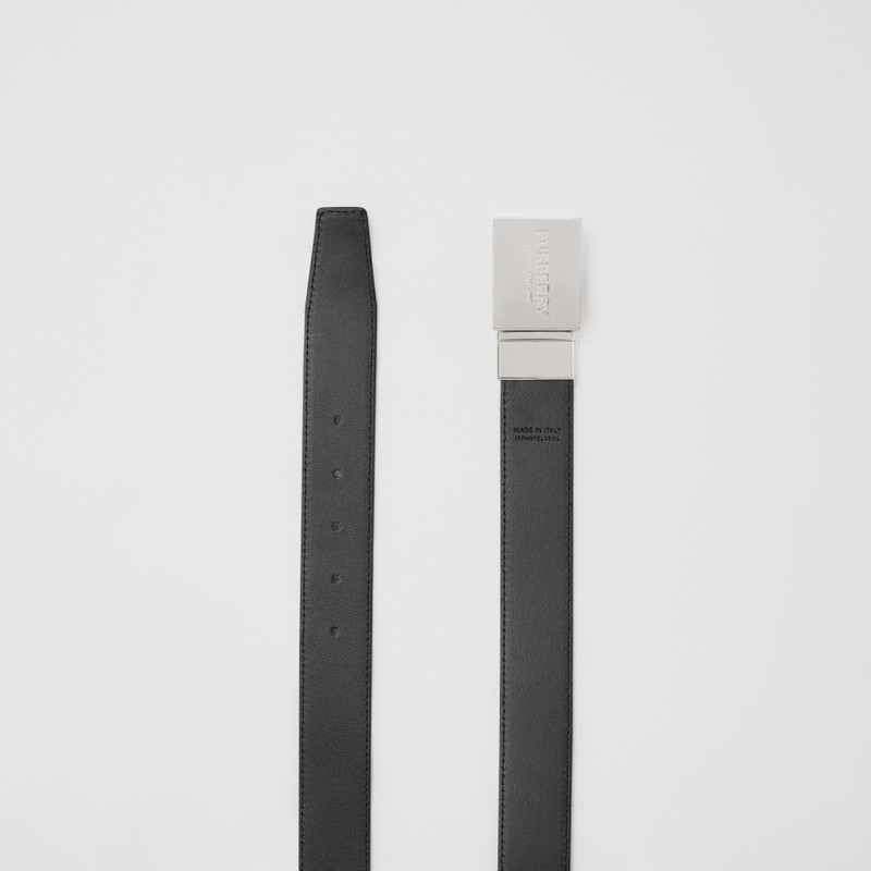 Reversible Plaque Buckle London Check and Leather Belt 9