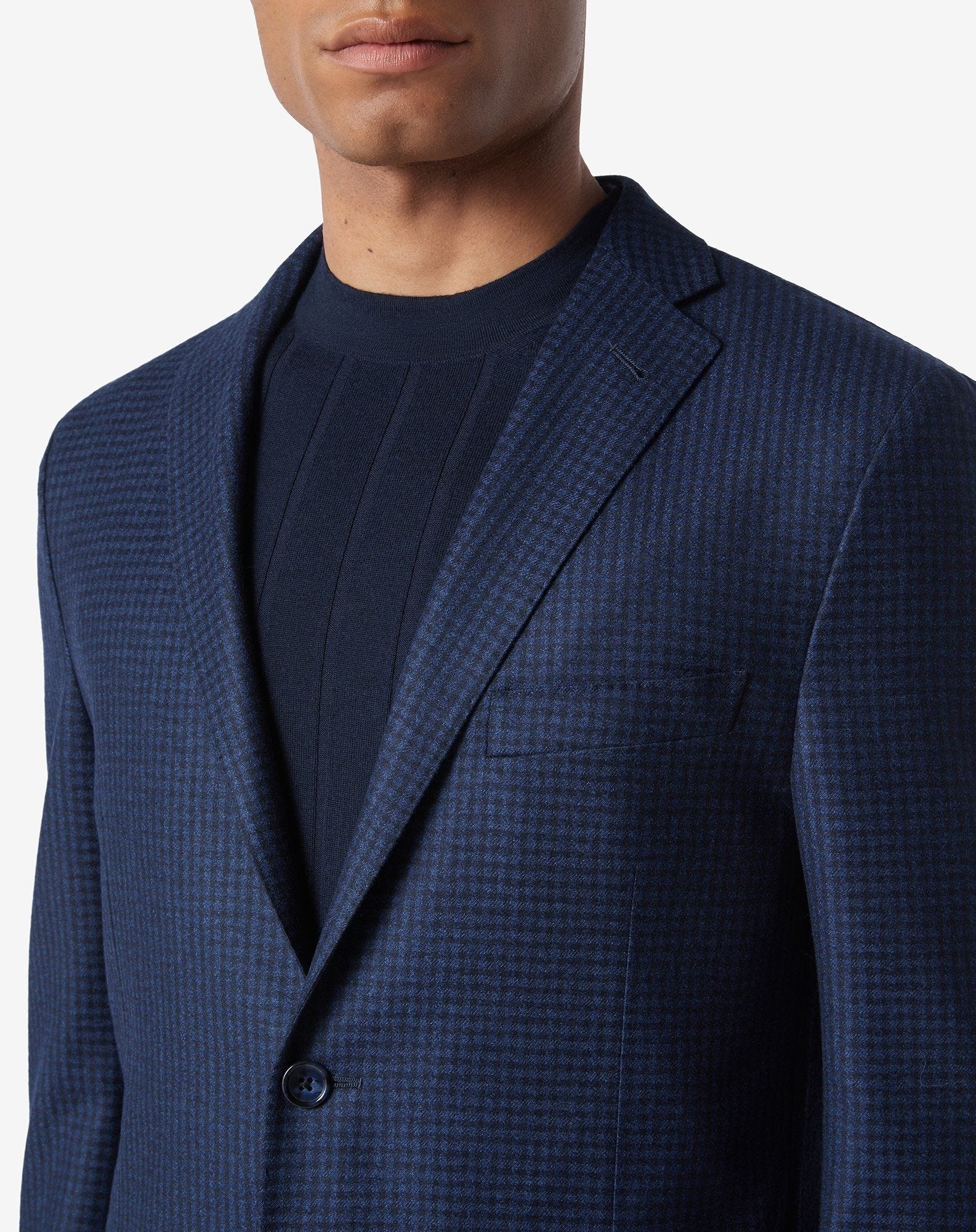 Blue 2-button wool jacket with micro-patterns - 3