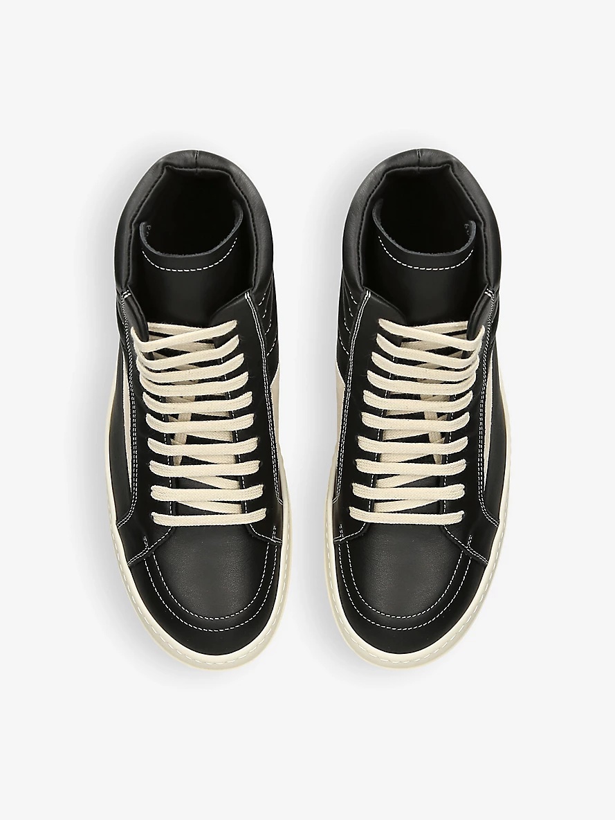Vintage contrast-stitch leather high-top trainers - 2