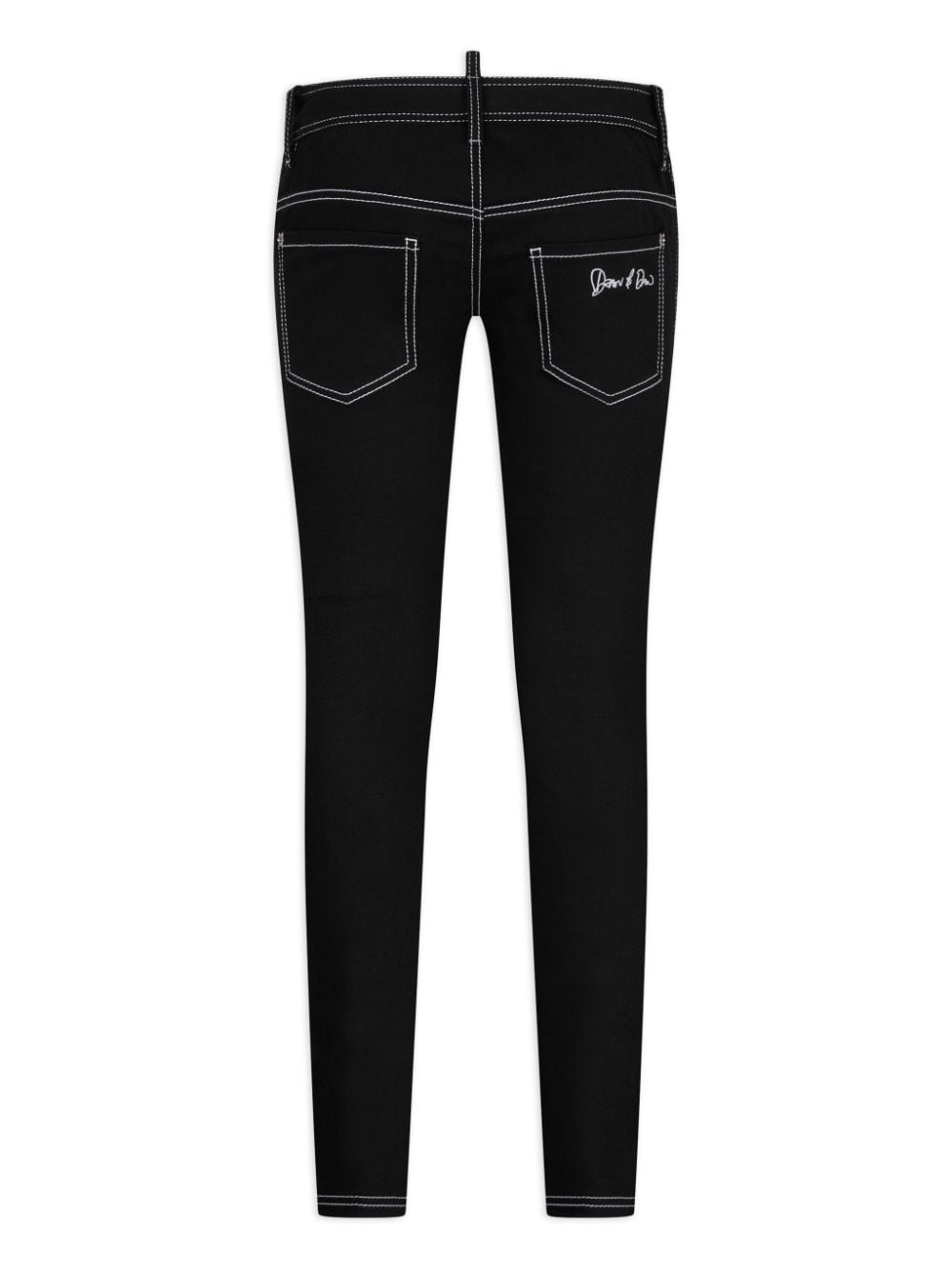 logo-embroidered lace-detailing tapered jeans - 2