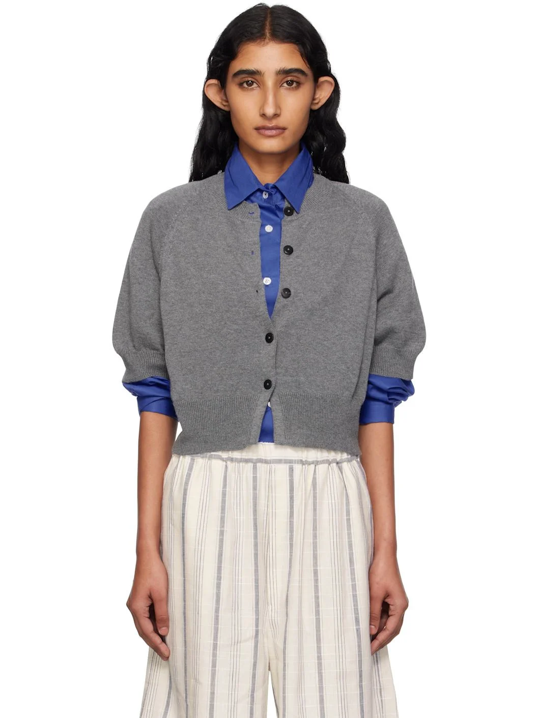 Gray Cotton Cashmere Cardigan - 1