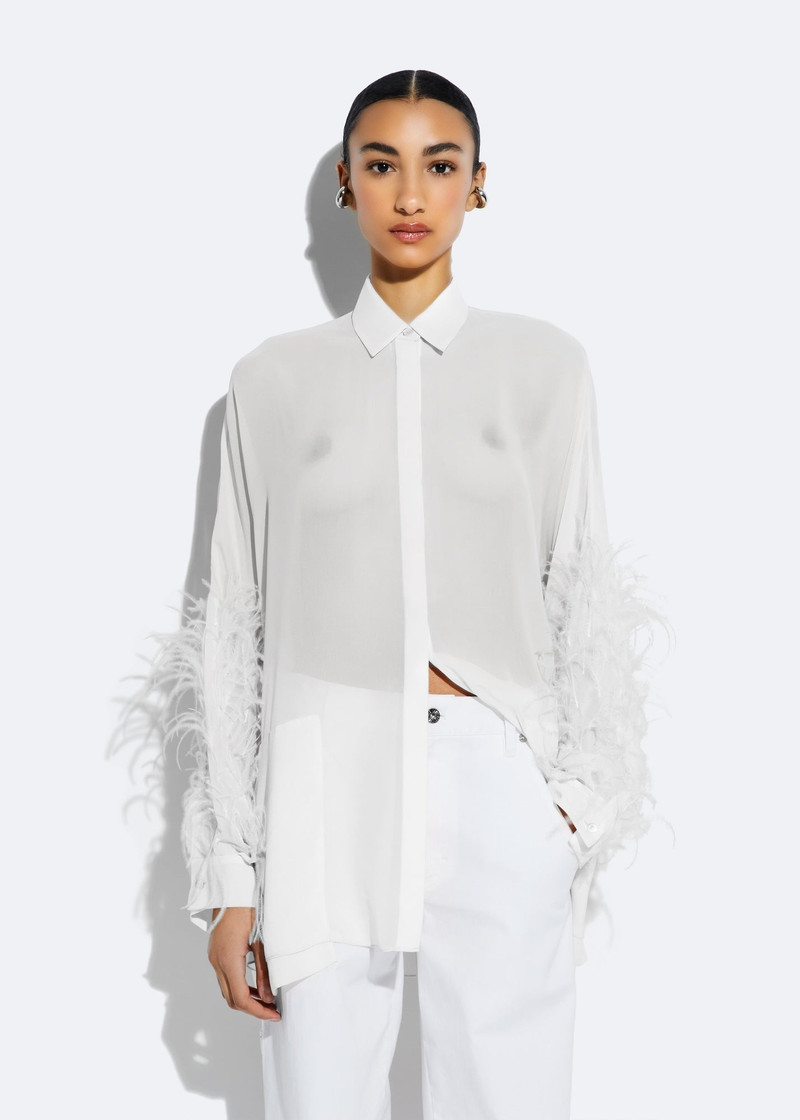 LAPOINTE Georgette Oversized Shirt With Feathers outlook