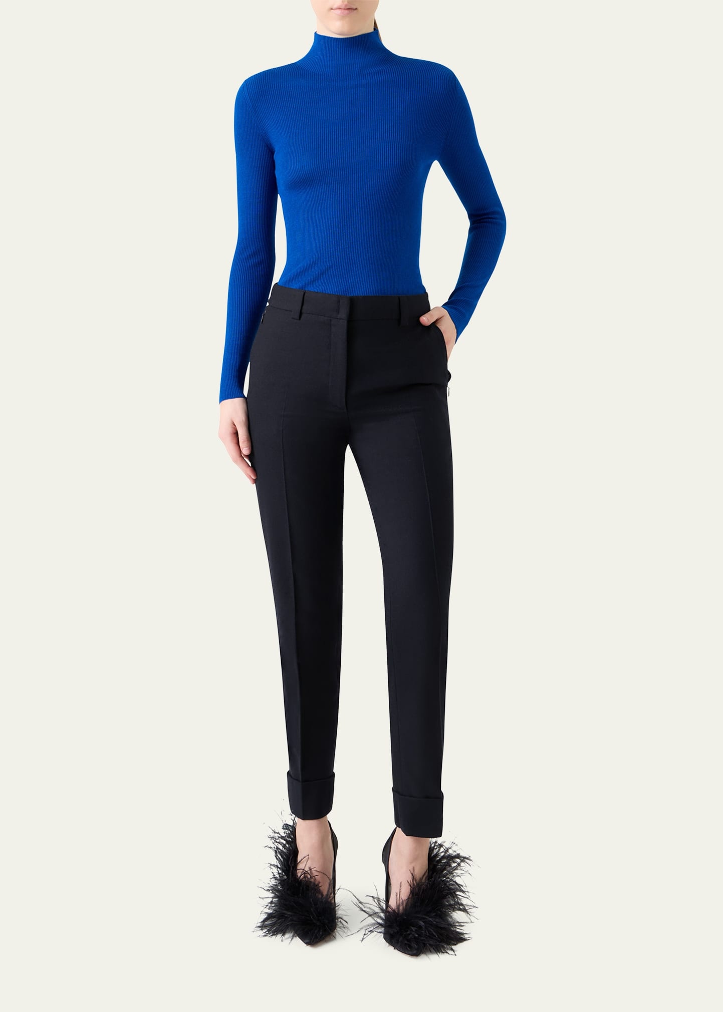 Mock-Neck Cashmere-Silk Fine Rib Sweater - 2