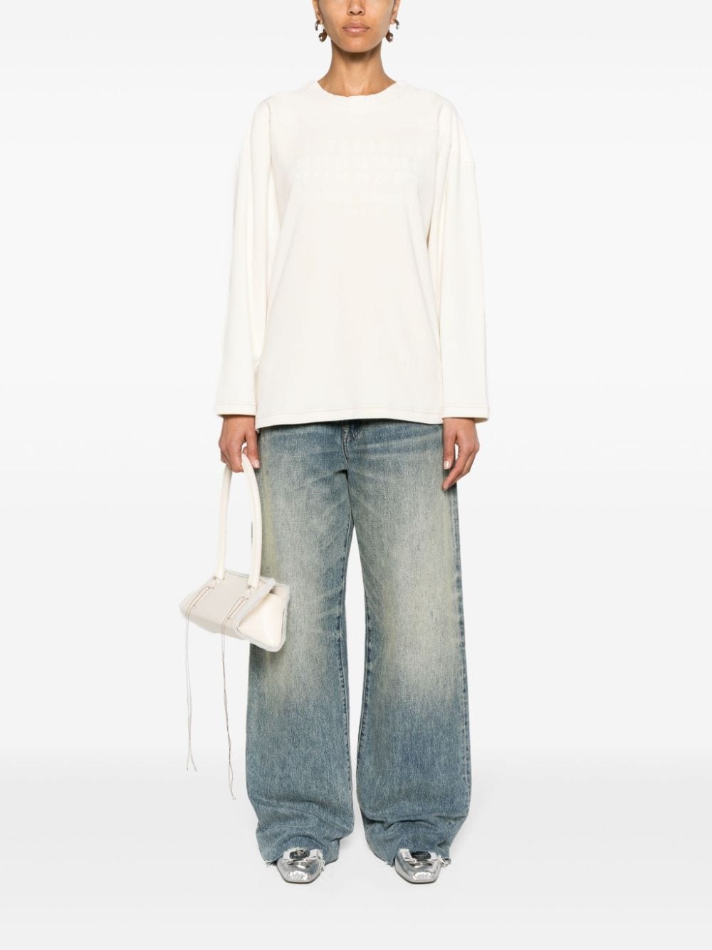 numbers-embroidered cotton sweatshirt - 2
