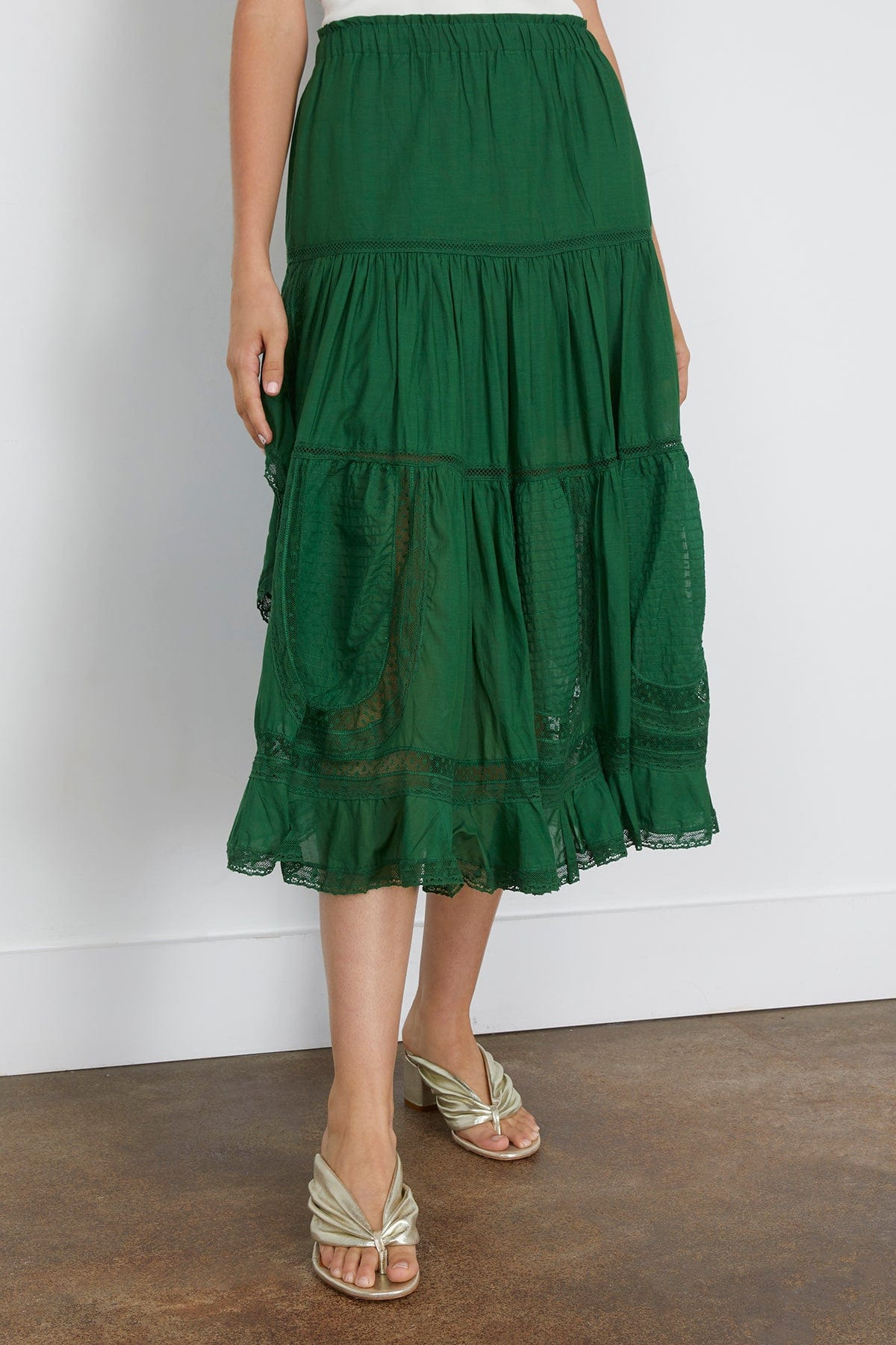Franca Lace Midi Skirt in Green - 3