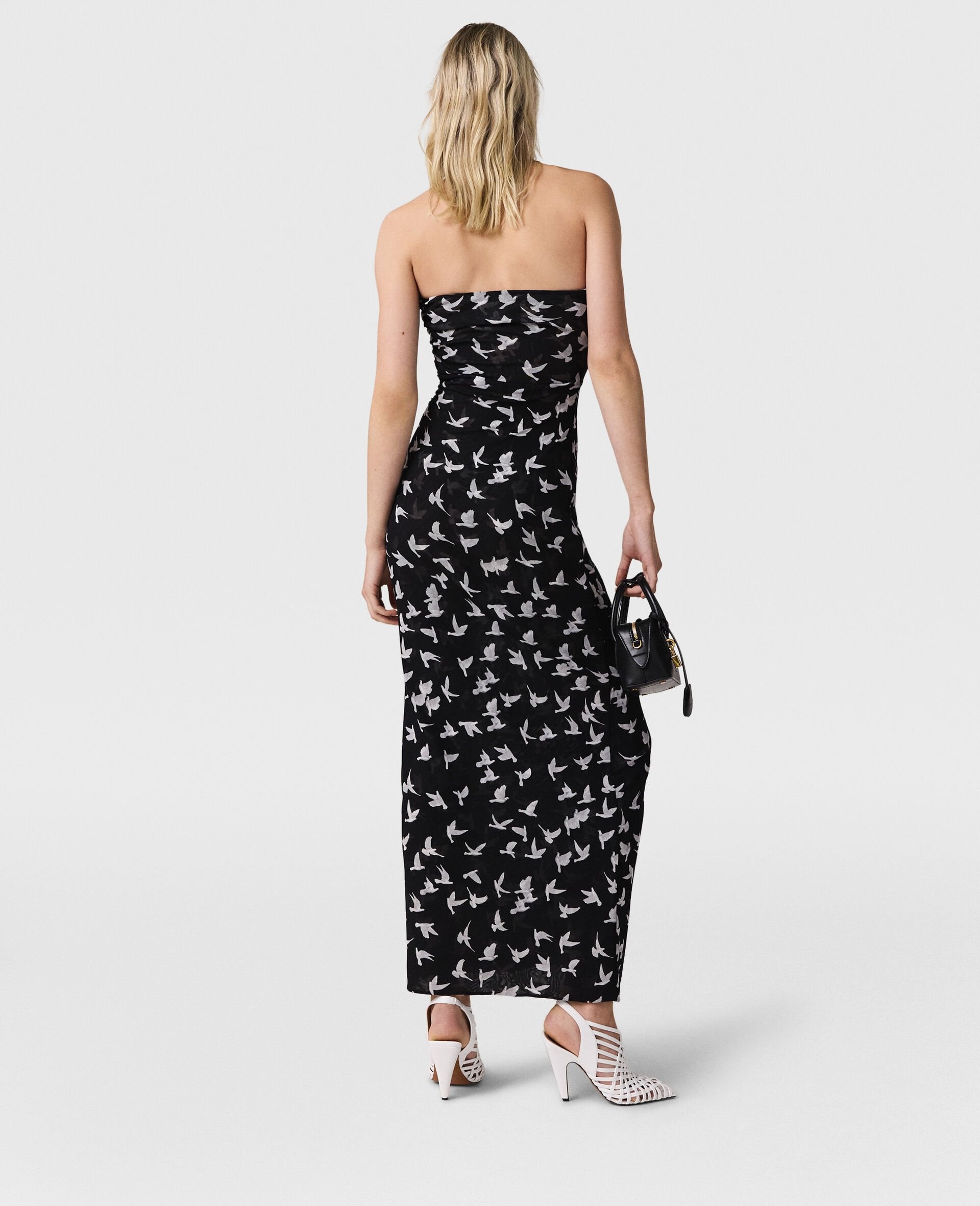 Dove Print Mesh Strapless Midi Dress - 5