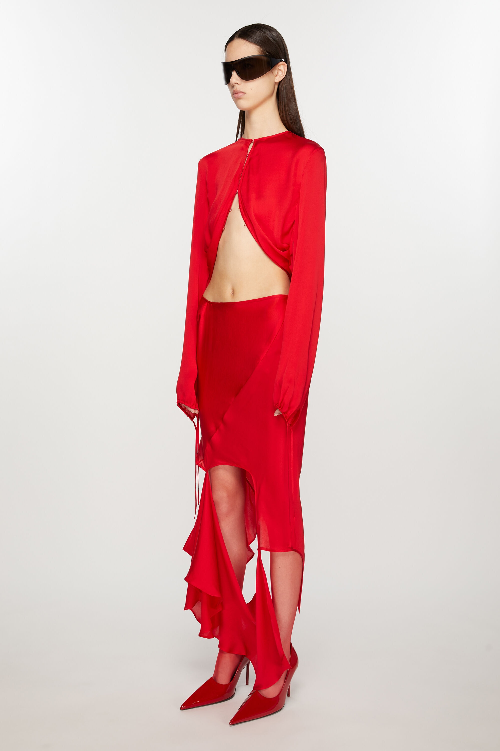 Silk cut-out skirt - Bright Red - 3