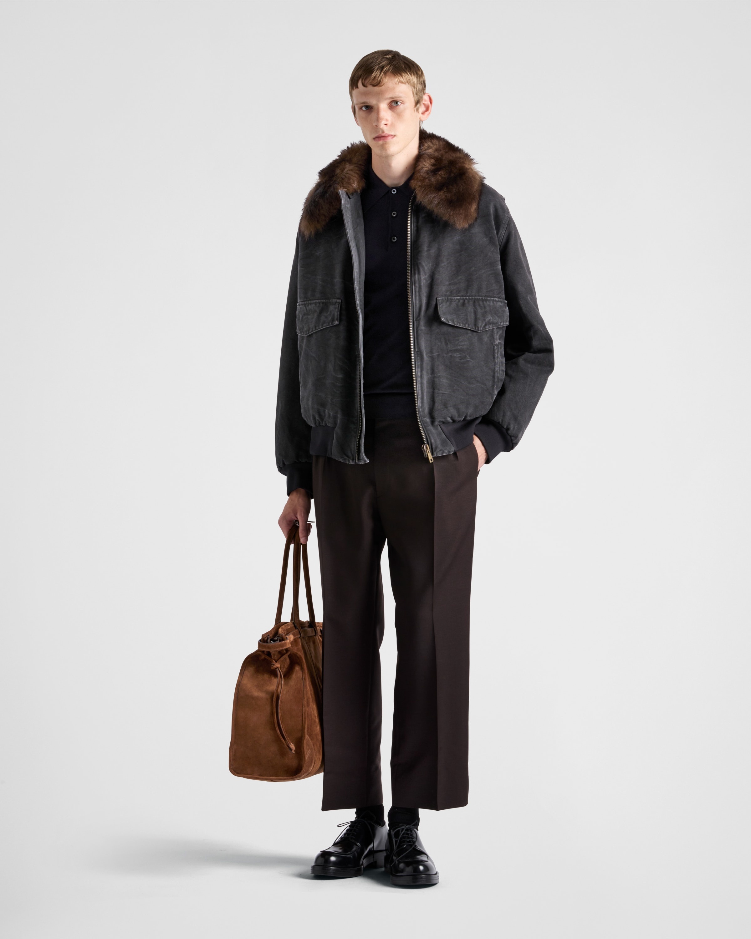 Cotton blouson jacket with shearling collar - 2