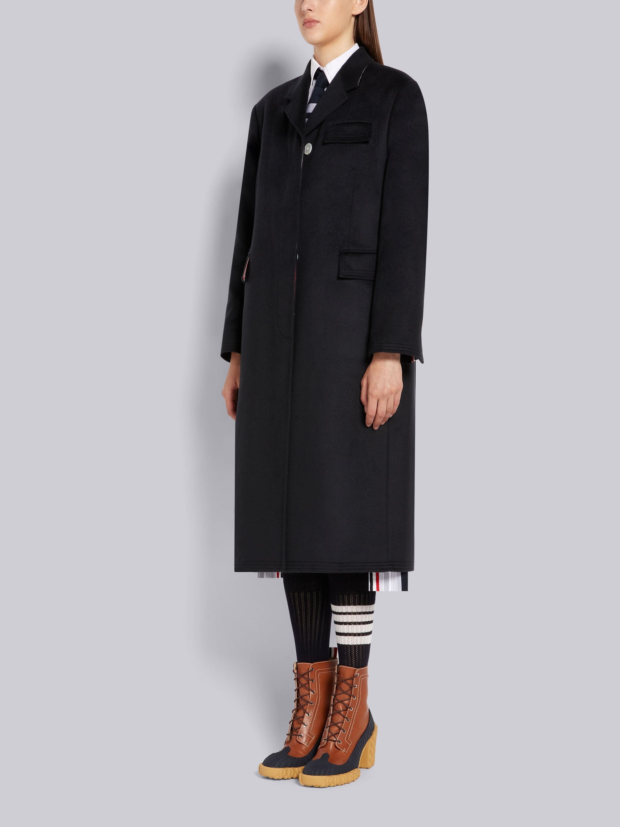Navy Zibeline Finish Coat Weight Cashmere Oversized Chesterfield Coat - 2