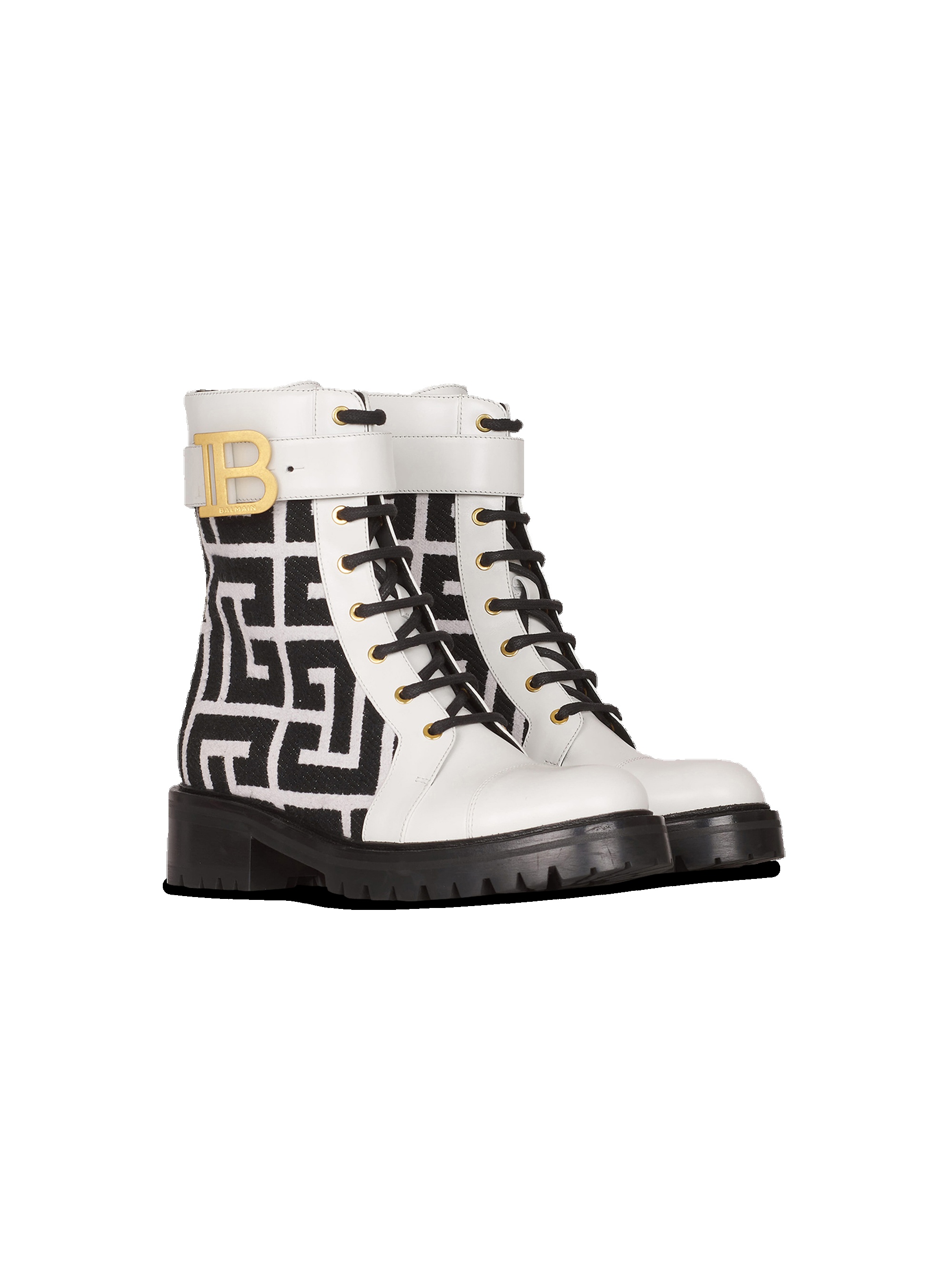 Bicolor jacquard Ranger Romy ankle boots with Balmain monogram - 2