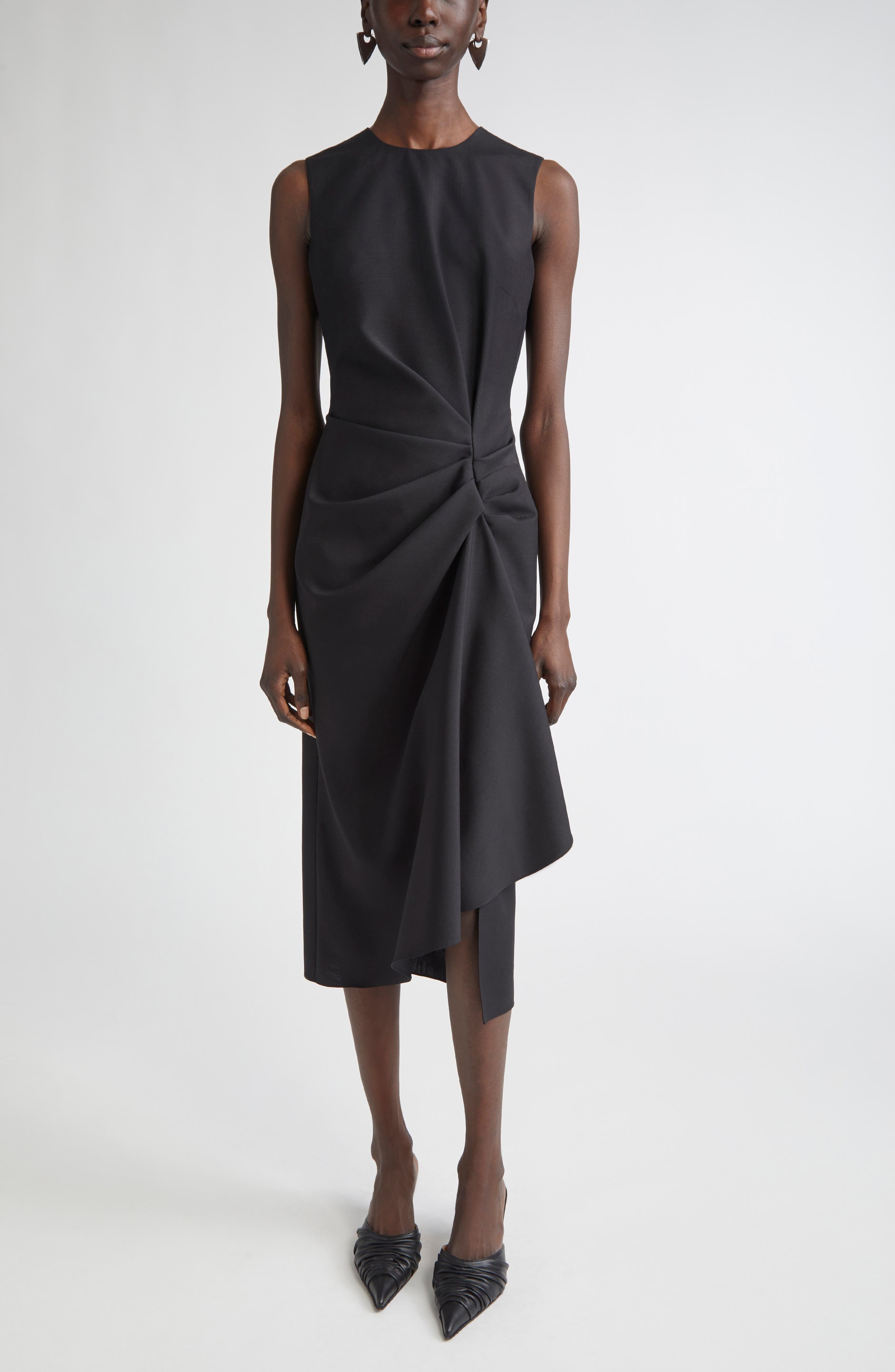 McQueen Twisted Drape Sleeveless Sheath Dress in Black at Nordstrom - 1