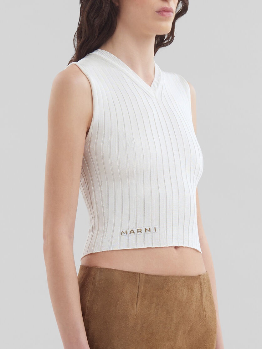 WHITE RIBBED VISCOSE VEST - 4