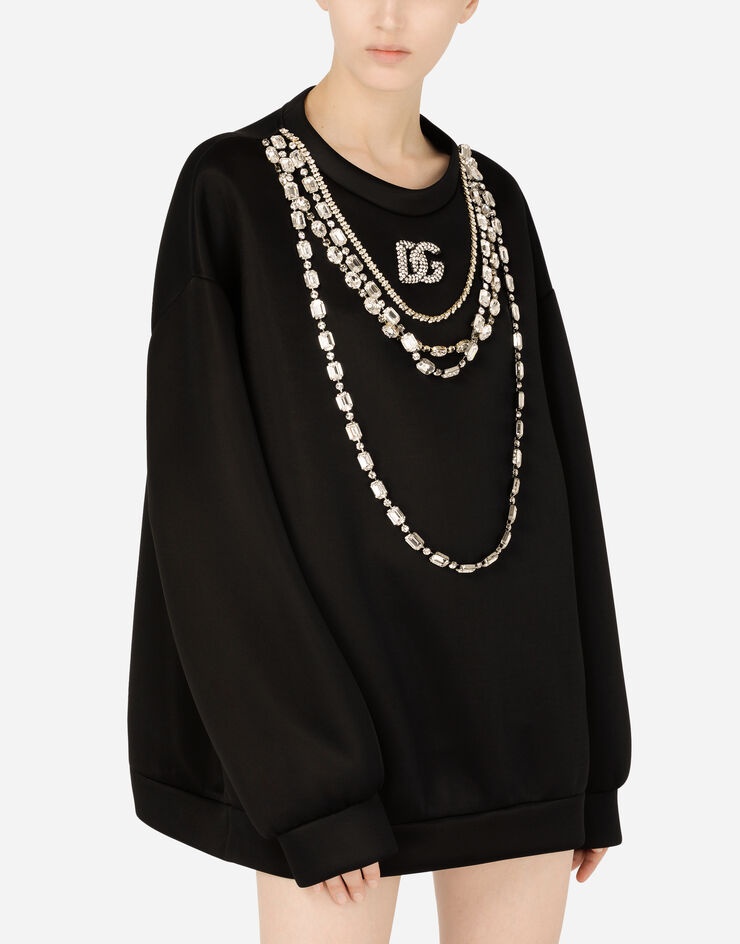 Jersey sweatshirt with necklace and crystal-embellished DG logo - 4