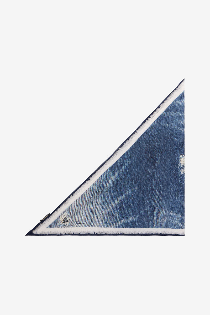 Silk scarf with denim patchwork print 1