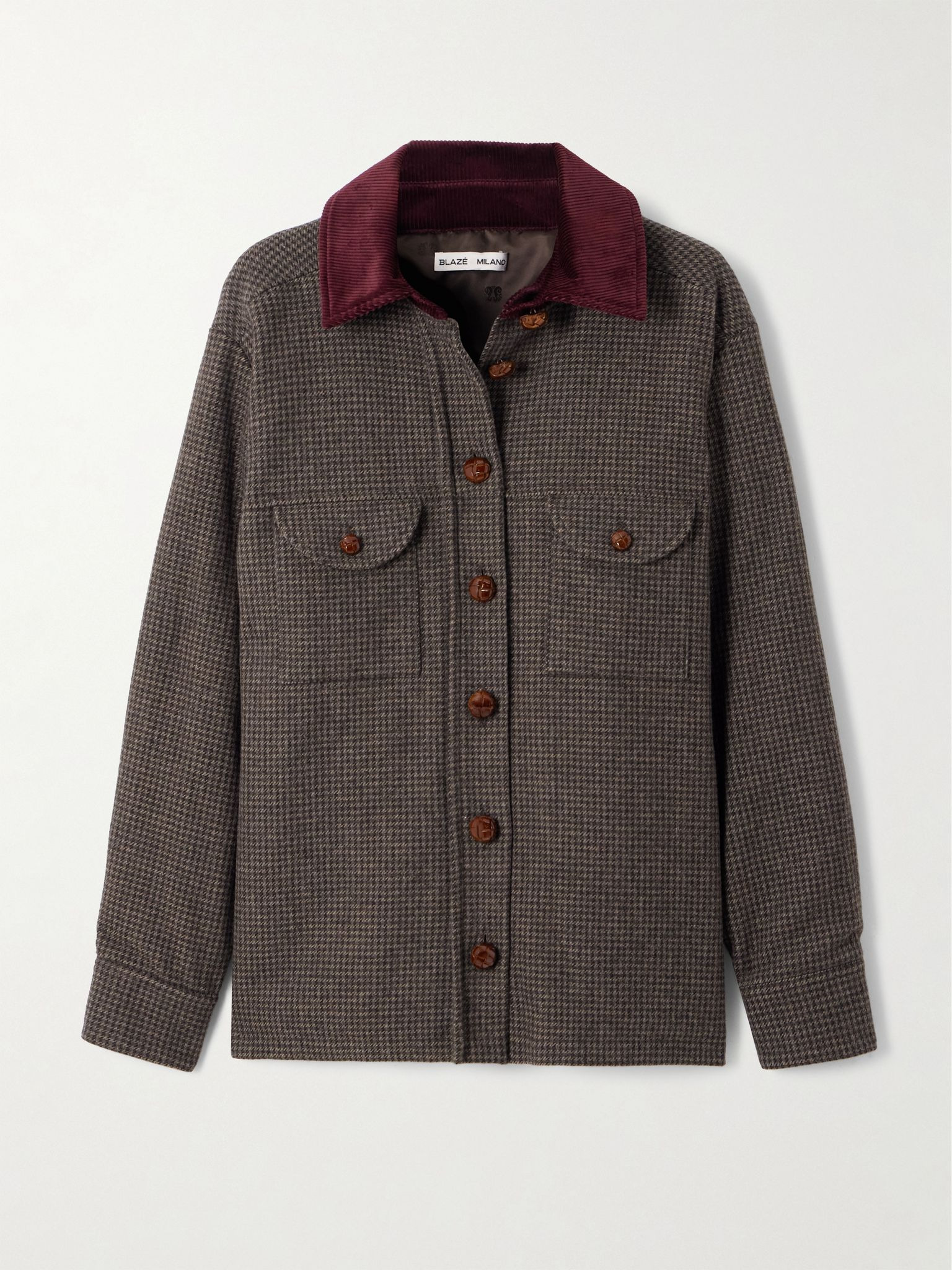 Badis Berber cotton corduroy-trimmed houndstooth wool-blend jacket Brown - 1