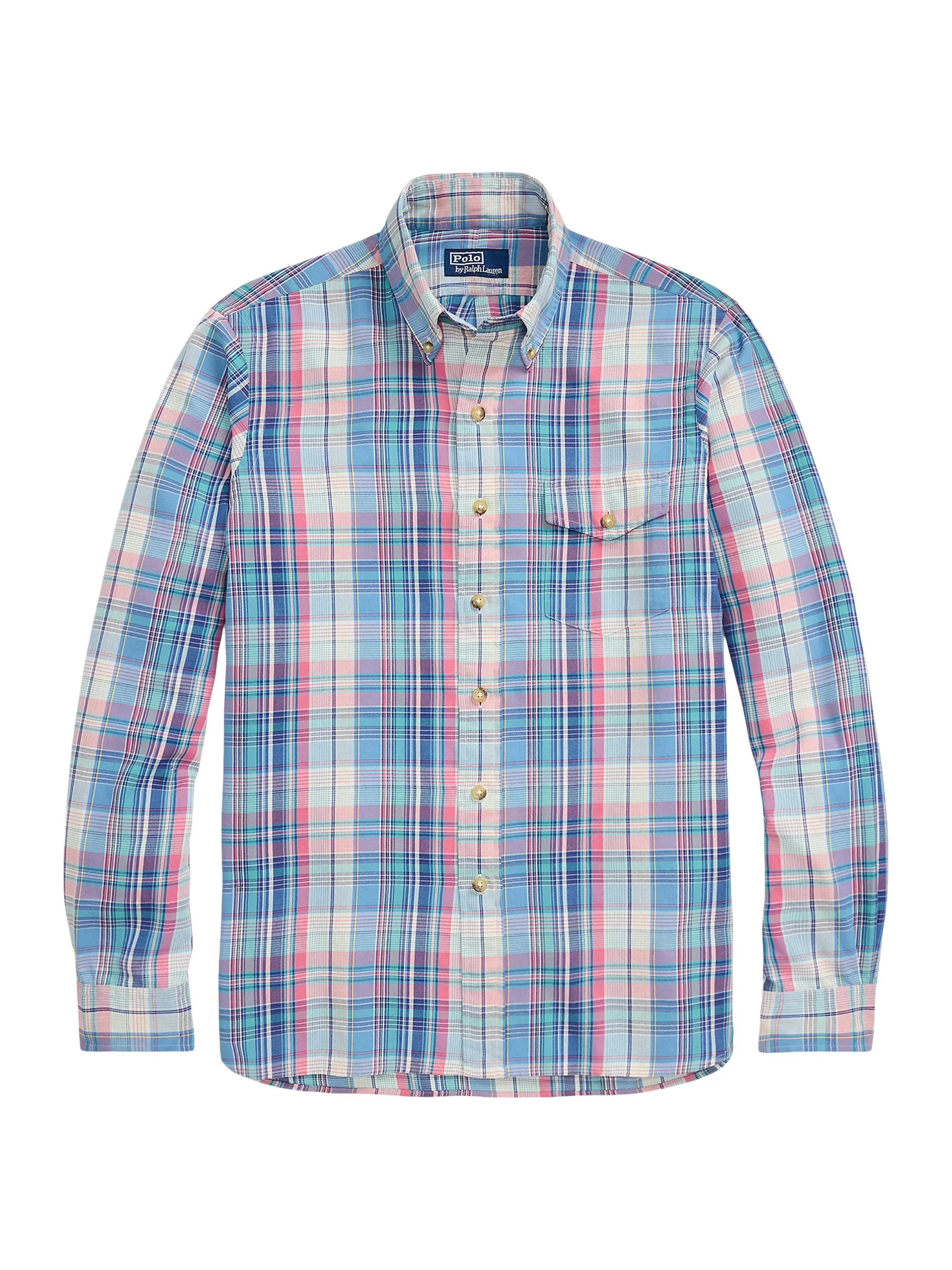 Men's Classic-Fit Plaid Twill Shirt - Blue Pink Multi - 1