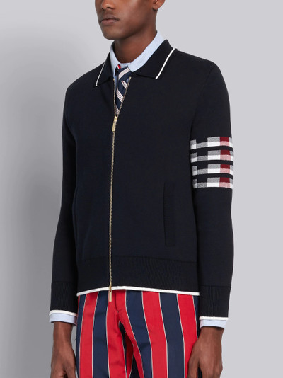 Thom Browne Navy Cotton Crepe Buffalo Check Giraffe Icon Jacquard 4-Bar Jacket outlook