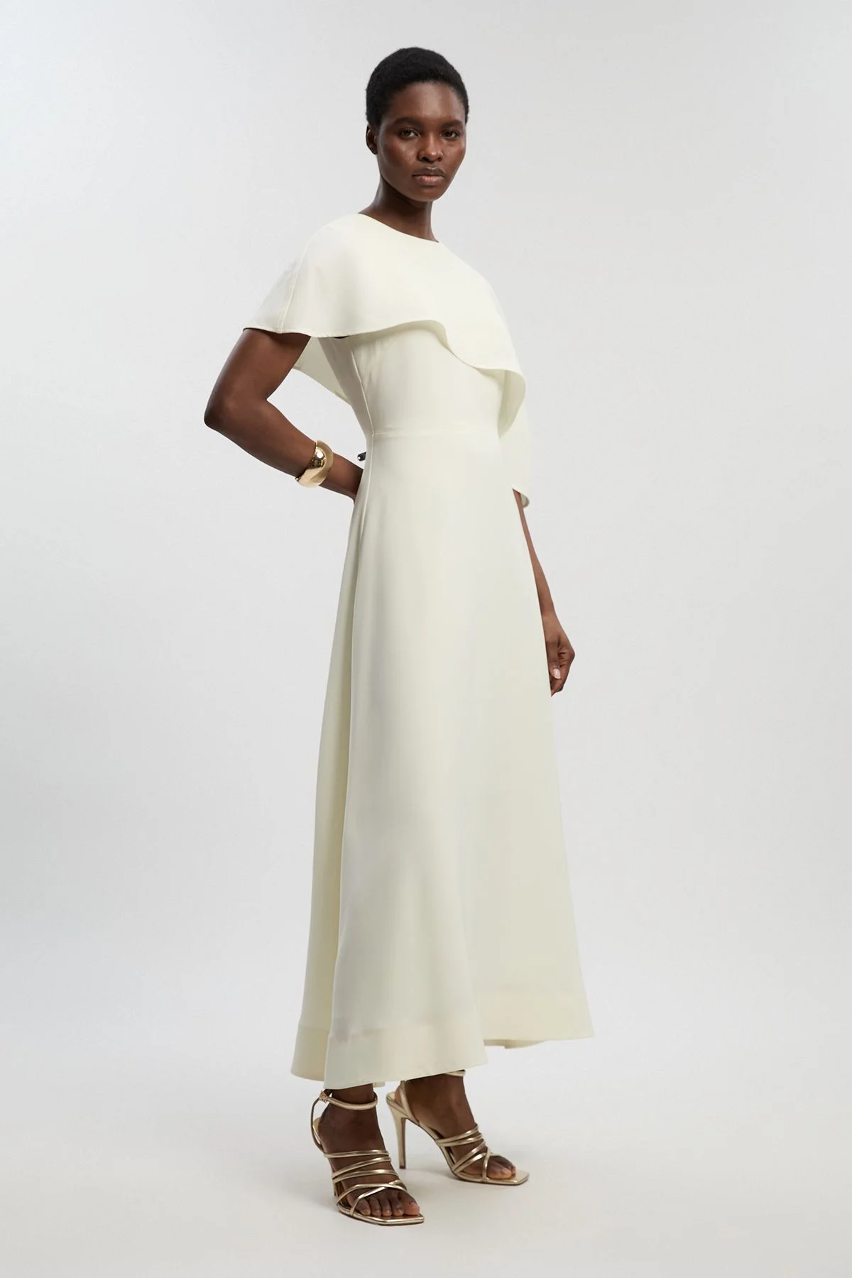 Petite Soft Tailored Cape Detail Tailored Midi Dress - 1
