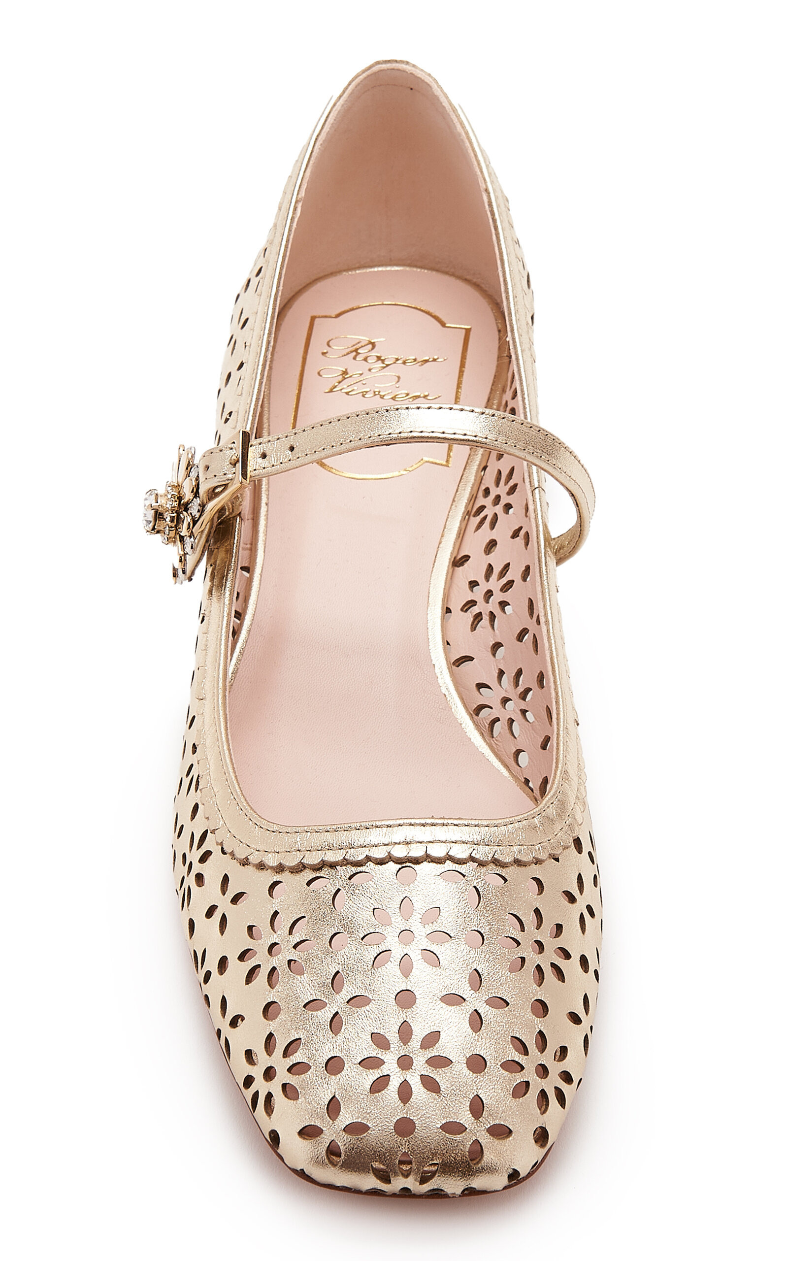 New Tres Vivier Perforated Leather Mary Jane Pumps gold - 3