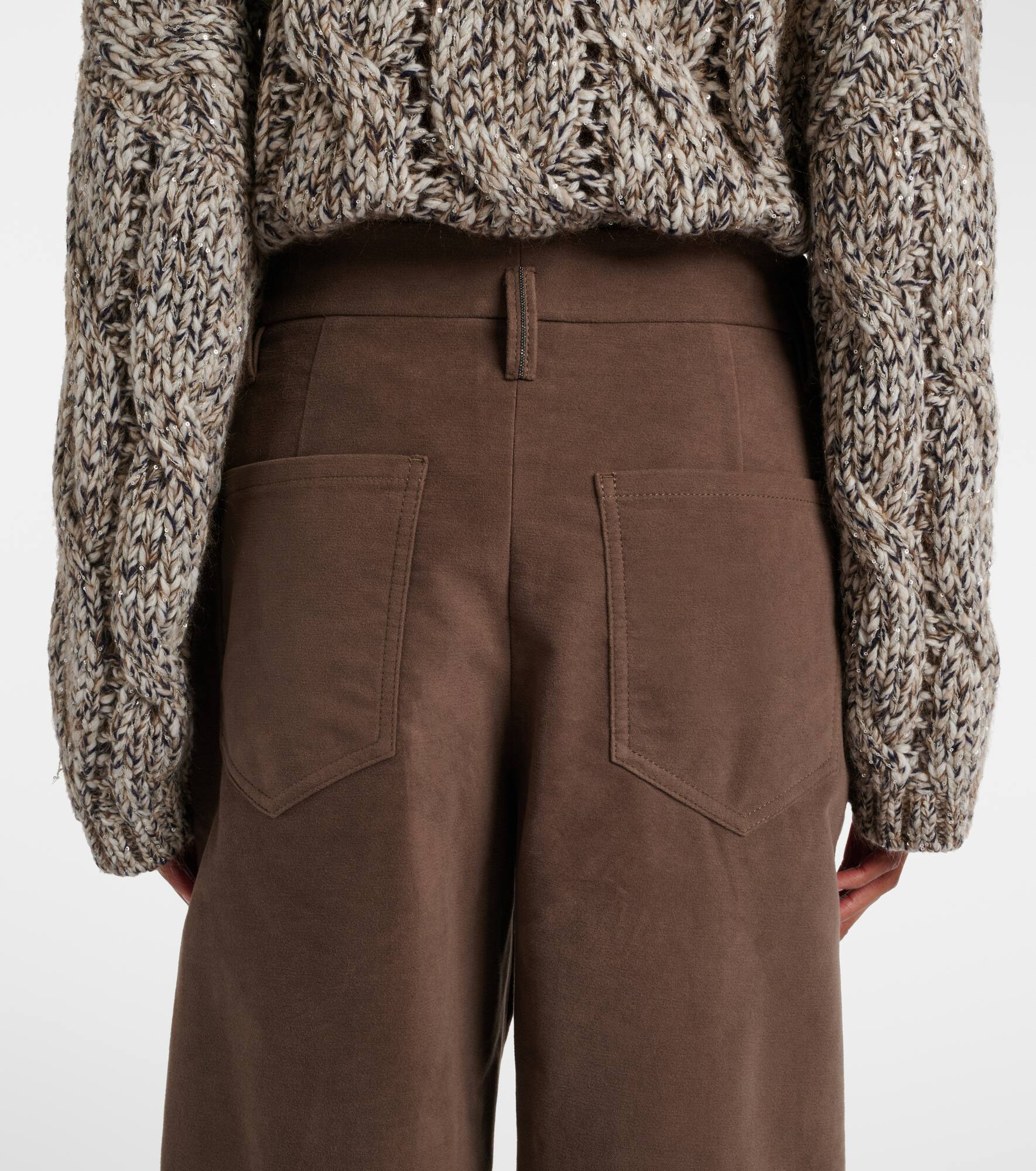 Pleated high-rise cotton wide-leg pants - 6