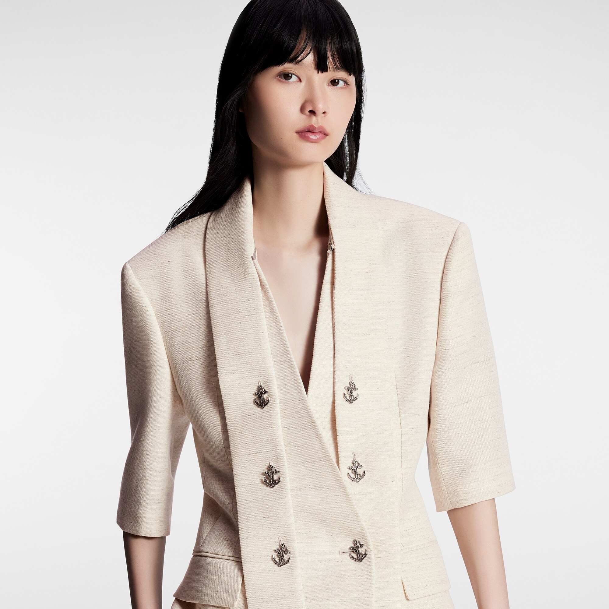 Scarf Collar Half-Sleeve Blazer - 2