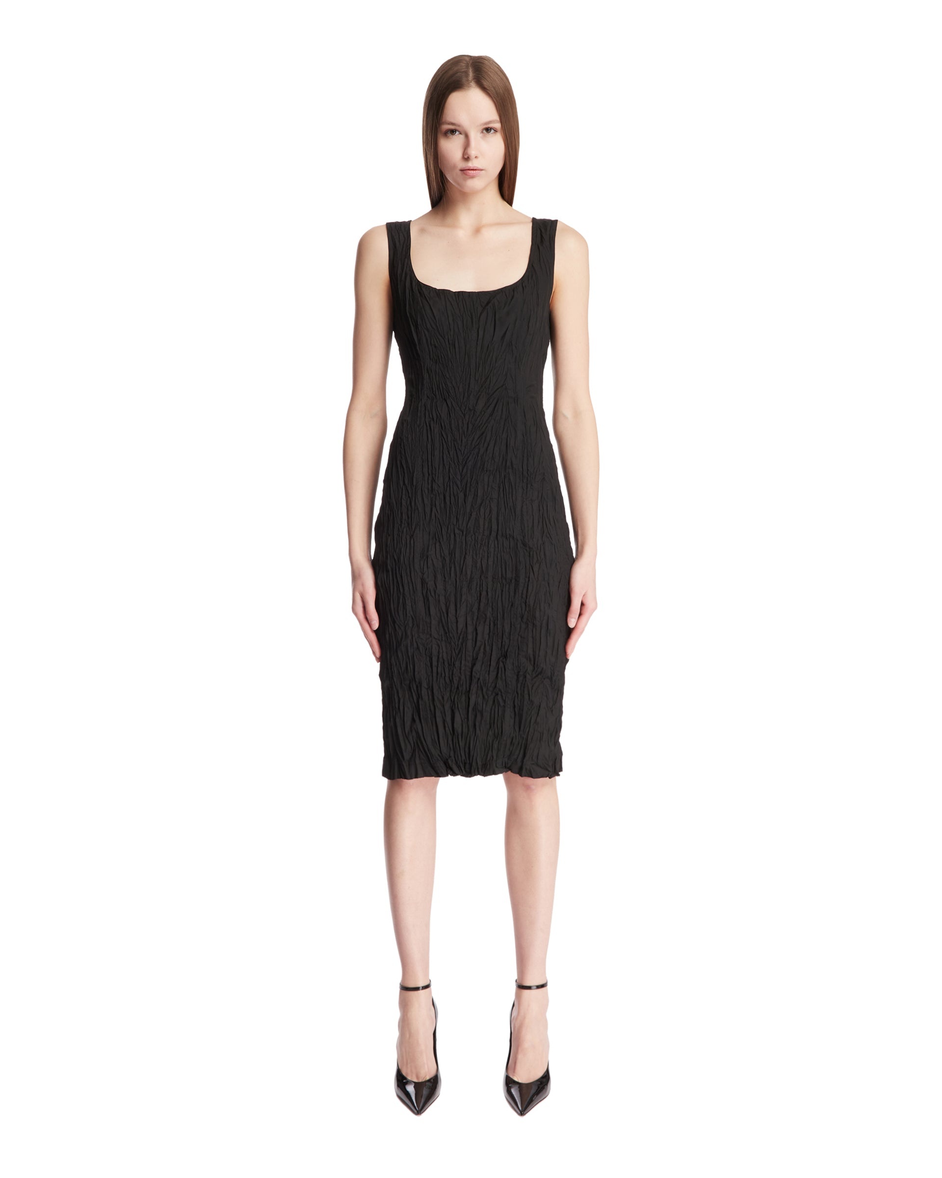 Black Crinkled Midi Dress - 1