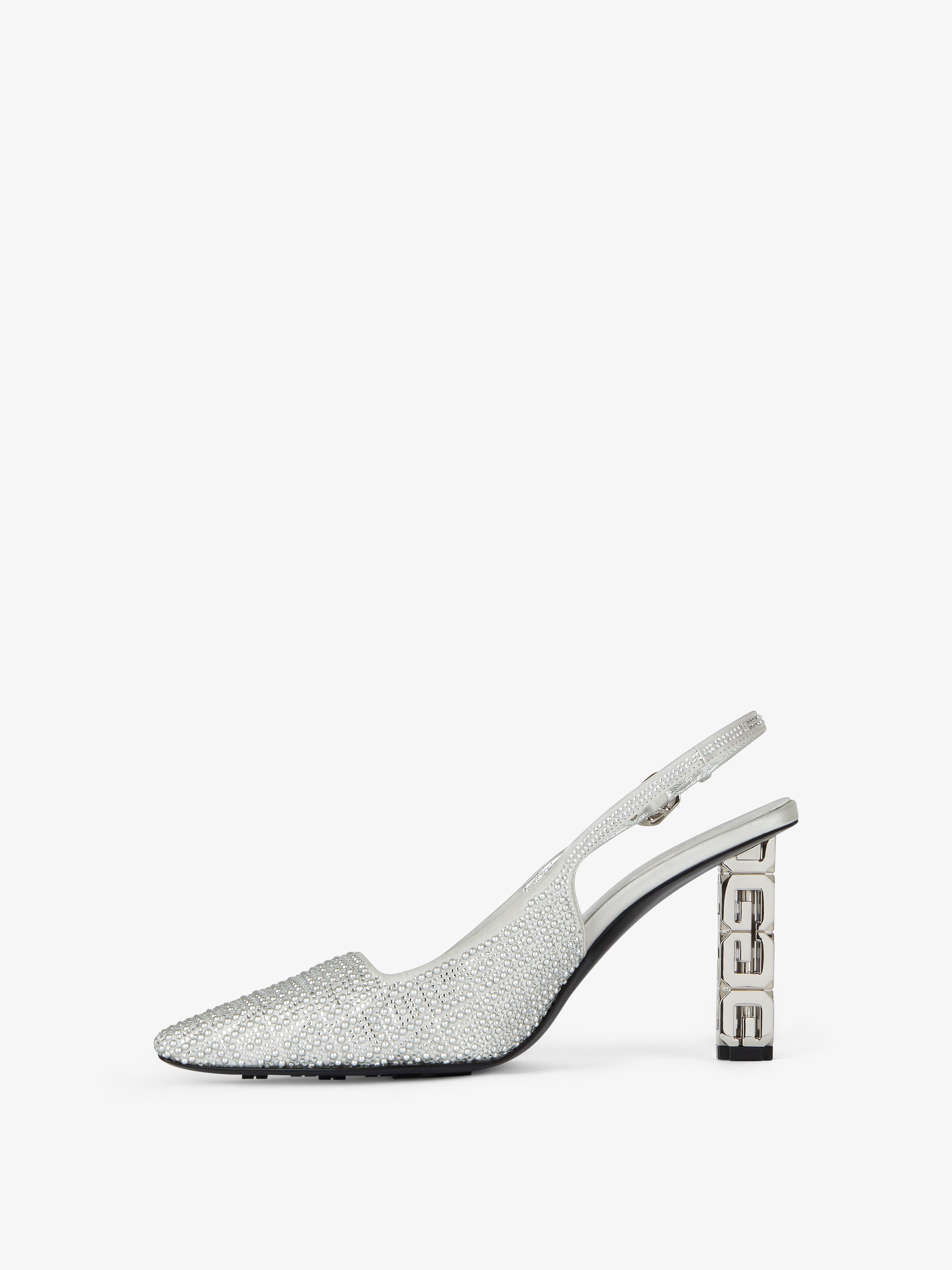 G CUBE SLINGBACKS IN SATIN WITH 4G STUDS AND STRASS - 3